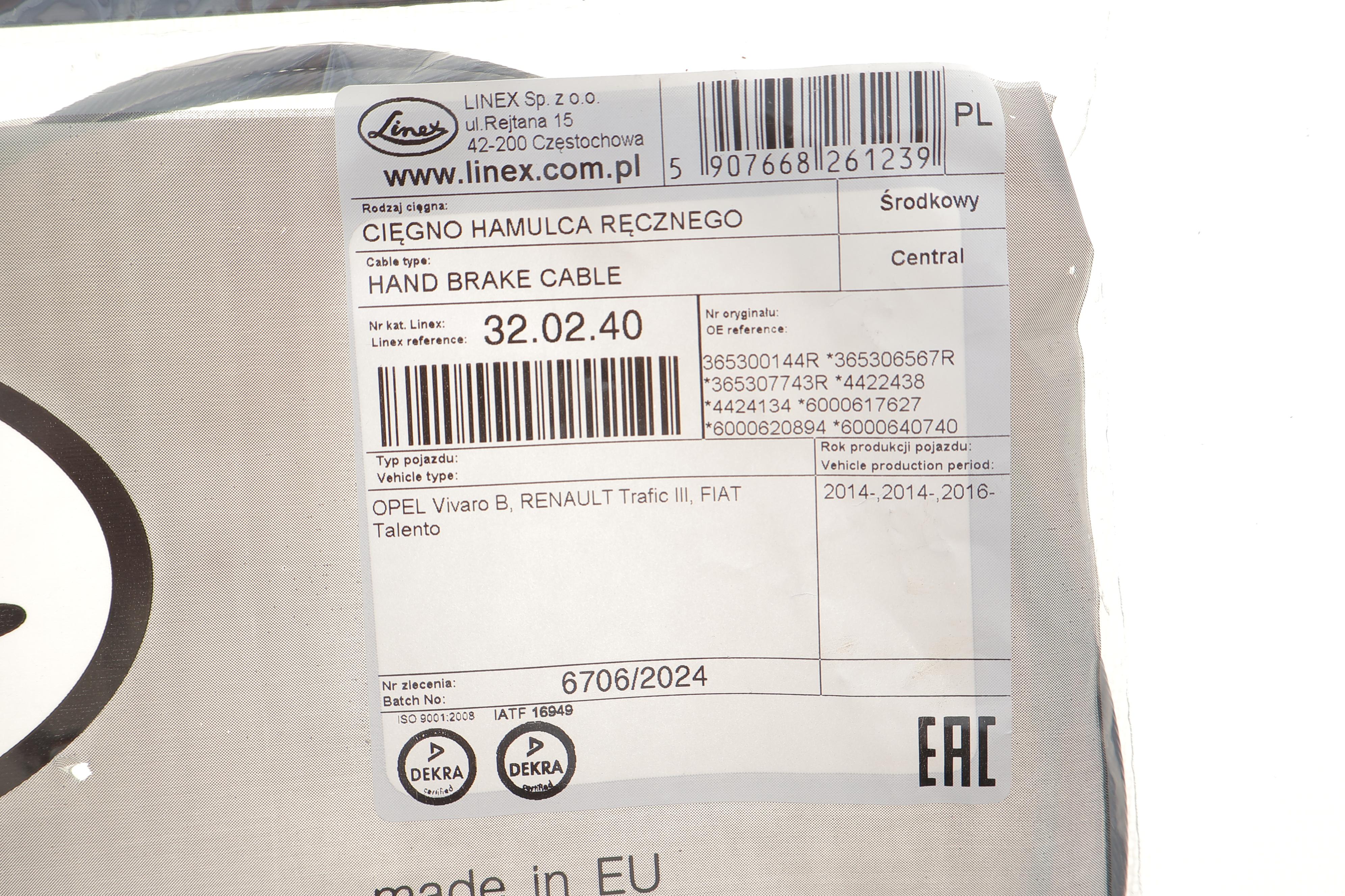 Трос ручника (ззаду/центральний) Renault Trafic 1.6 dCi 14- (1210 mm)