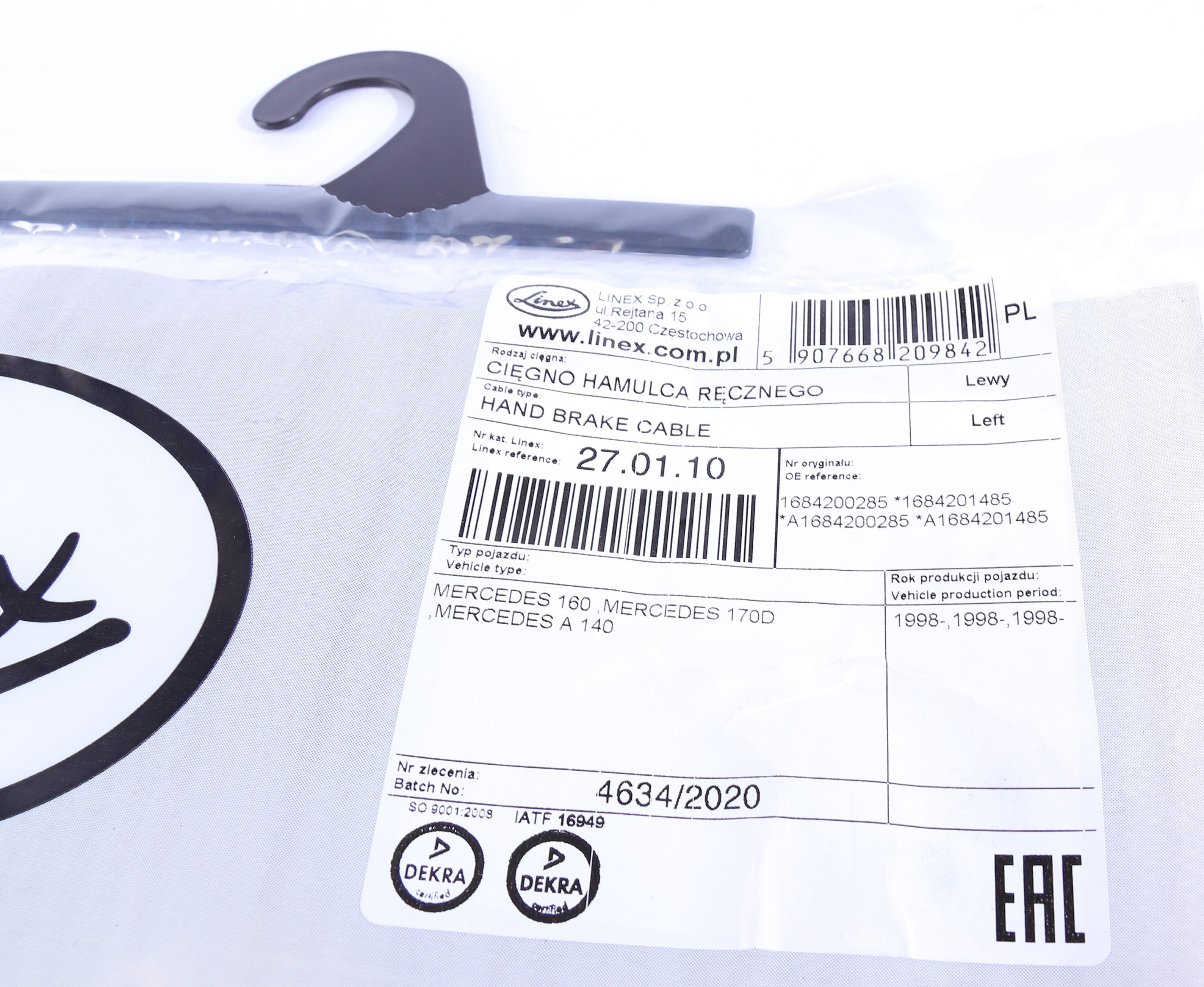 Трос ручника (задній) (L) MB A-class (W168) 97-04 (1062/498mm)