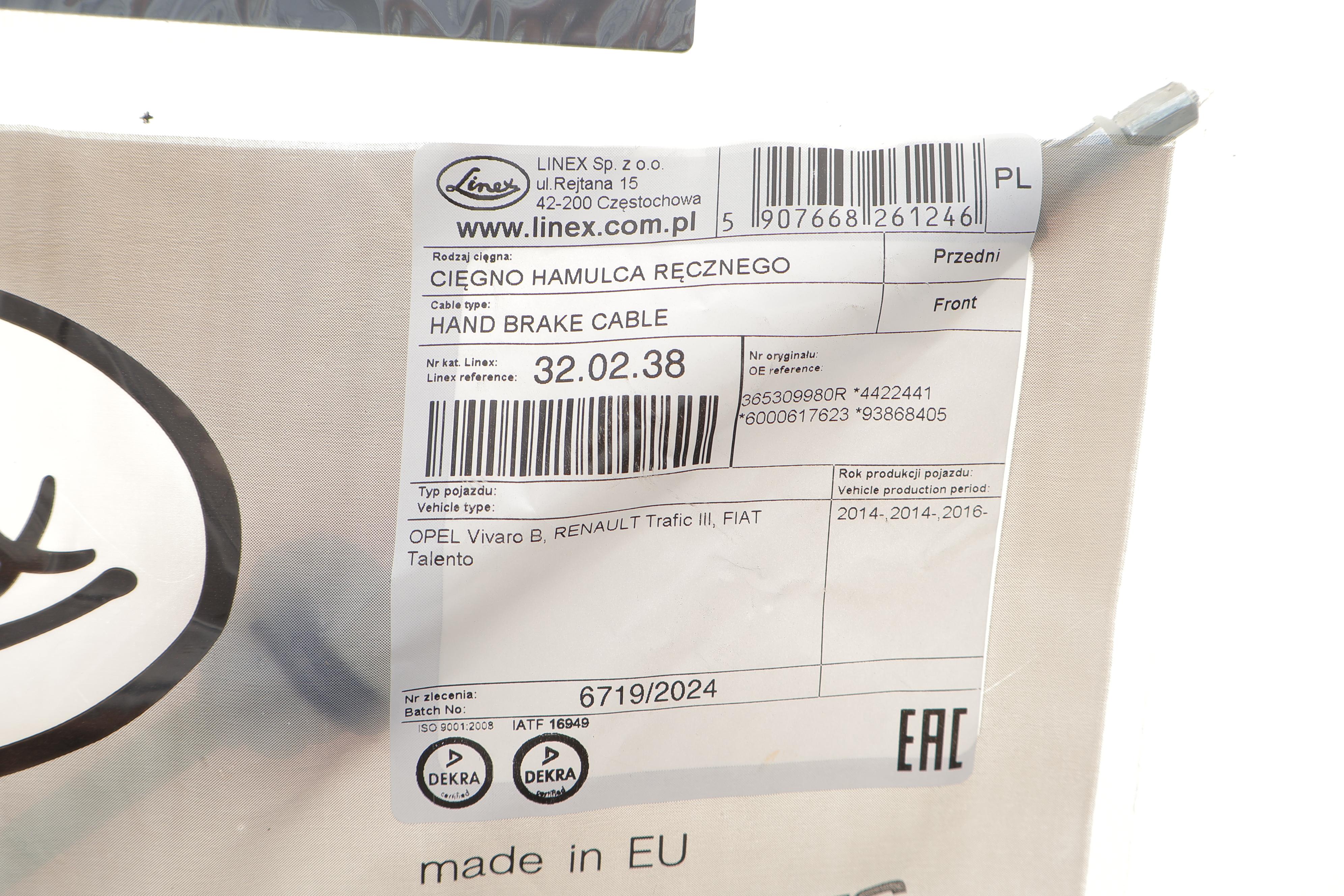 Трос ручного гальма (передній) Renault Trafic 1.6 dCi 14- (529/252 mm)