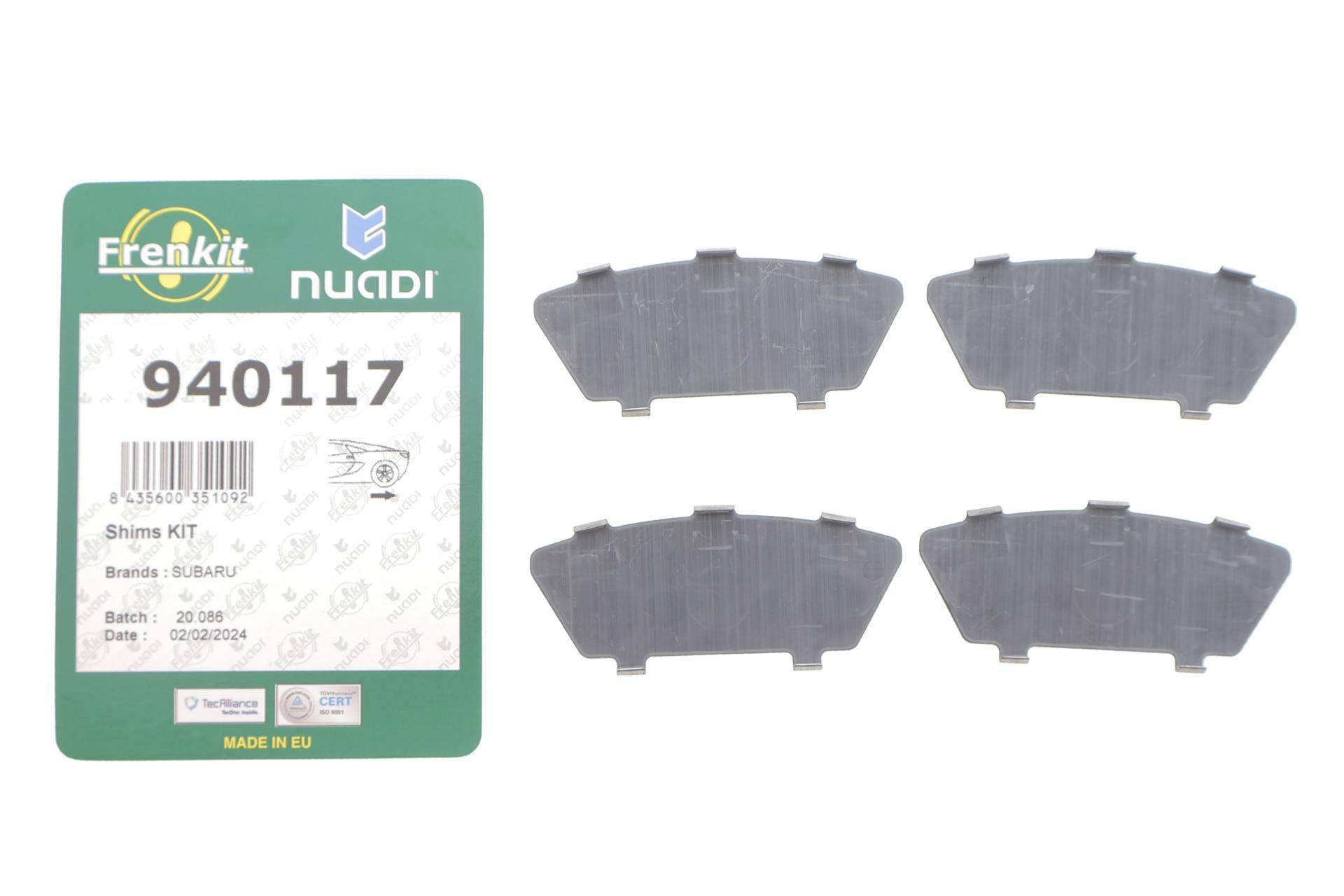 Комплект протискрипних пластин (задніх) Subaru Impreza 99-/Forester 02-12/Saab 9-2X 04-06 (Akebono)