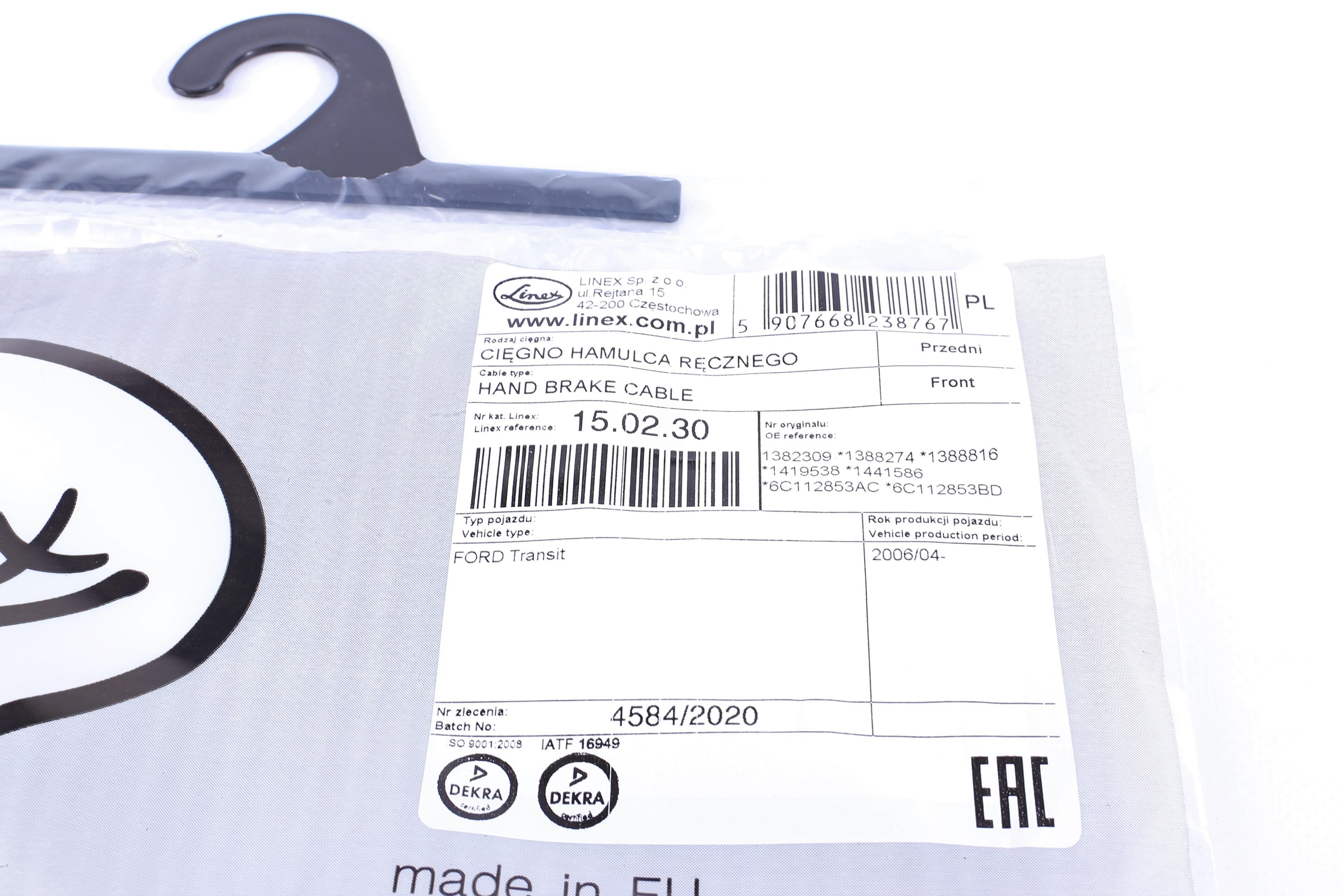 Трос ручника (передній) Ford Transit 06- (1284mm)