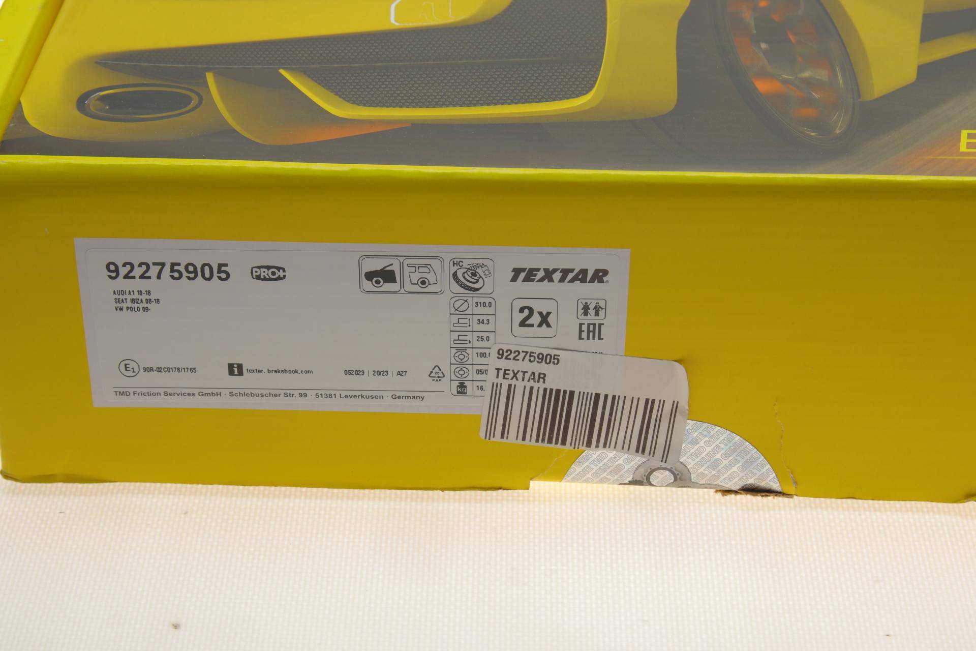 Диск гальмівний (передній) Audi A1 10-18/VW Polo 14-/Seat Ibiza 15-17 (310x25) PRO+