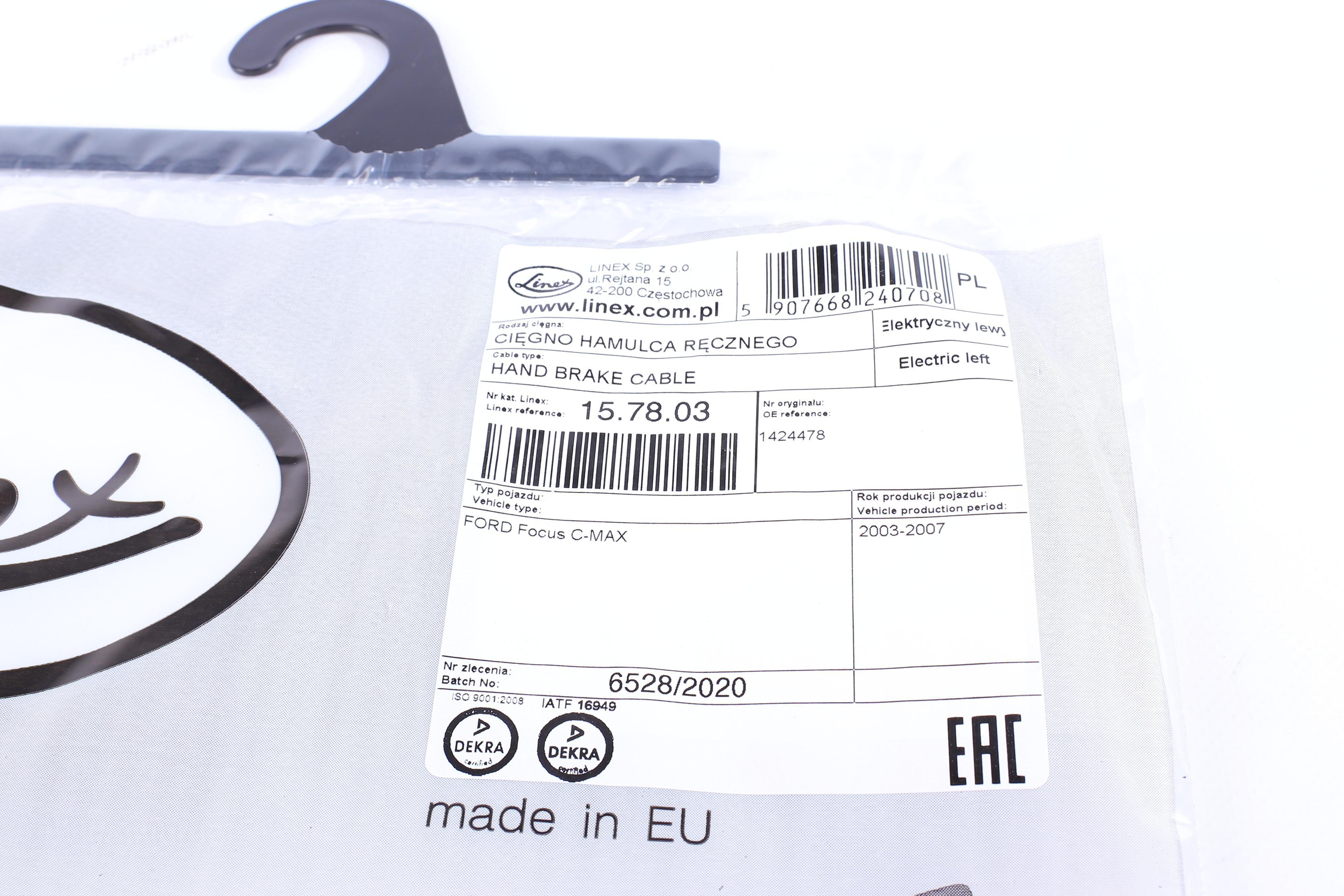 Трос ручника (задній) (L) Ford Focus/C-Max 03-07 (1504mm) (електро)