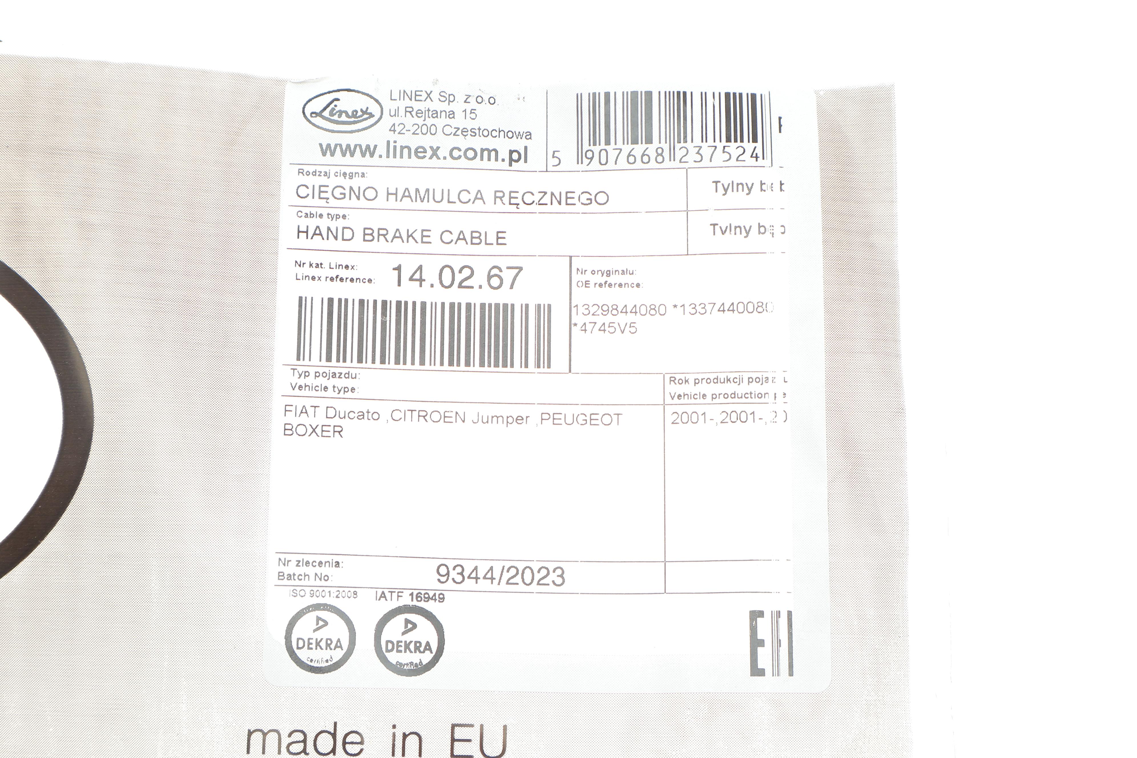 Трос ручника Fiat Ducato 02- (барабанні гальма) (2825/875x2)