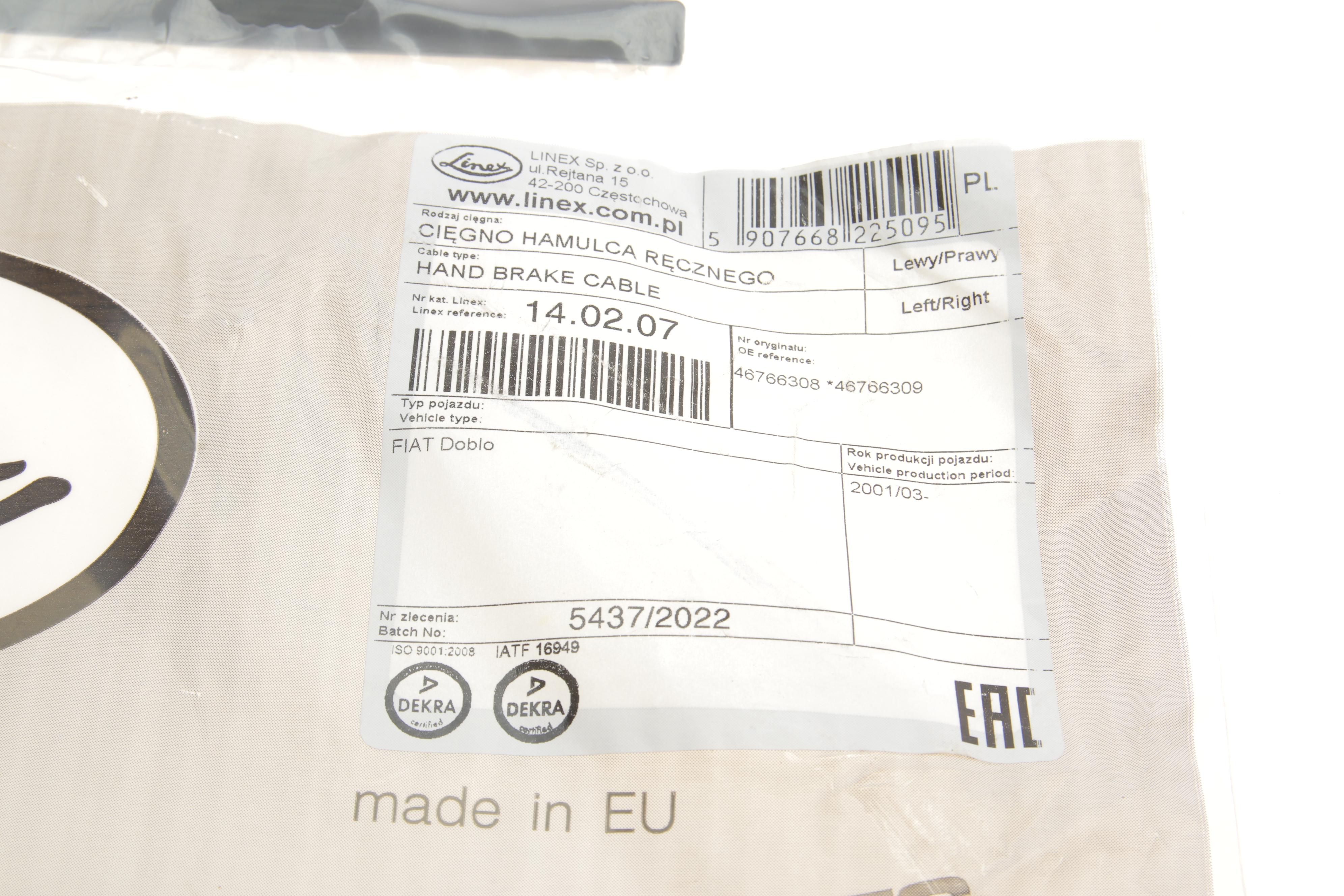 Трос ручника (задній) Fiat Doblo 01- (1810/1475mm)