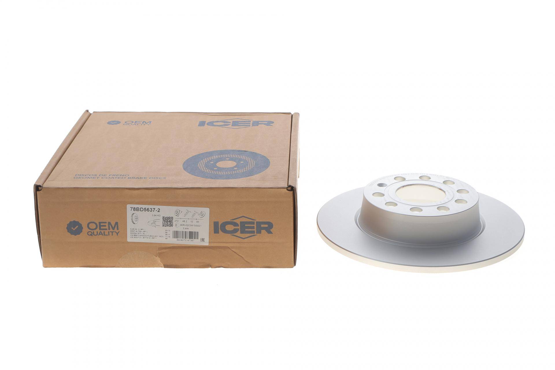 Диск гальмівний (задній) Audi A3/Skoda Octavia/VW Caddy 03-/Golf 08- (272x10)(з покр.)(повний)