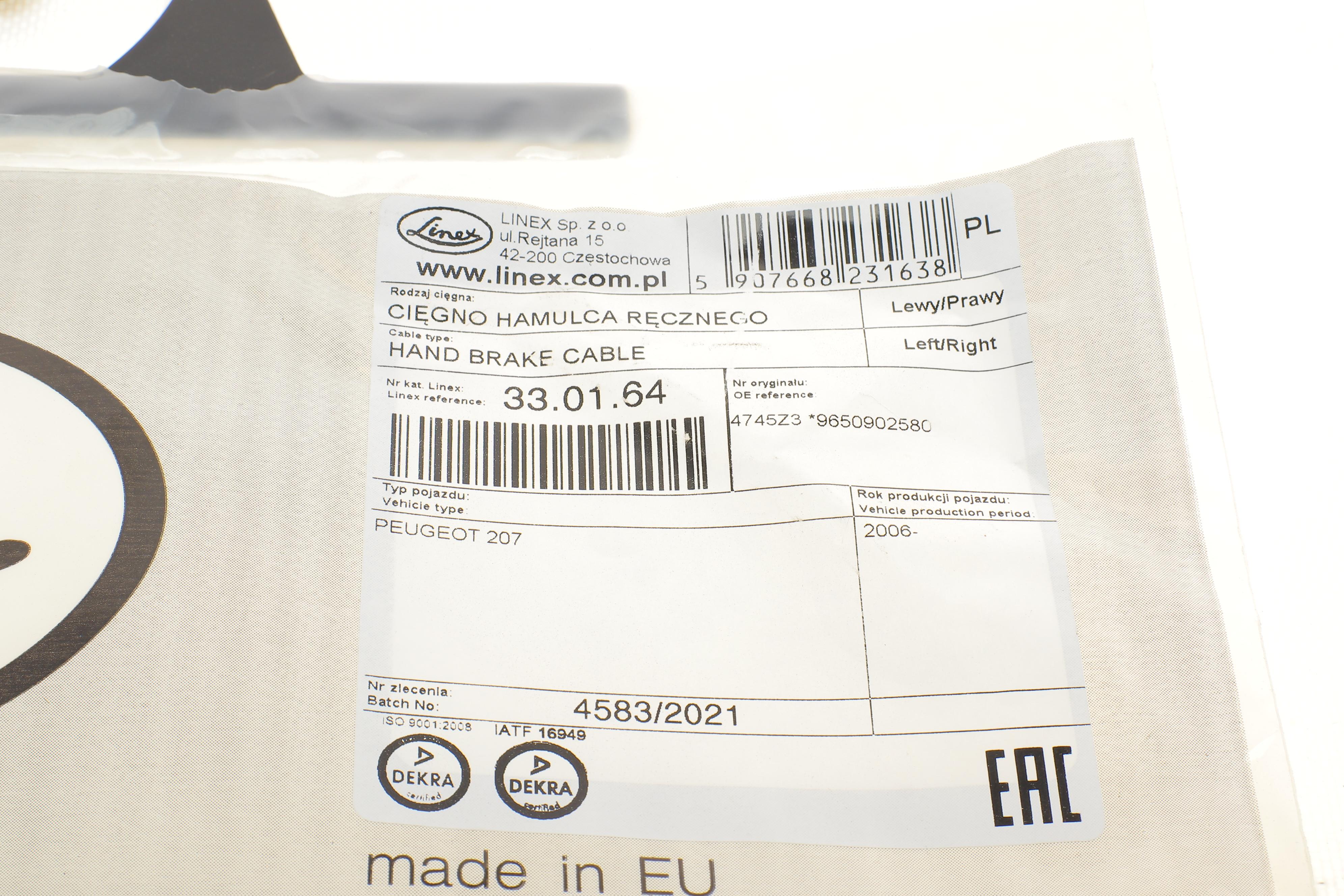 Трос ручника (задній) Peugeot 207 1.4/1.6 HDi 06-13 (1796/946mm)