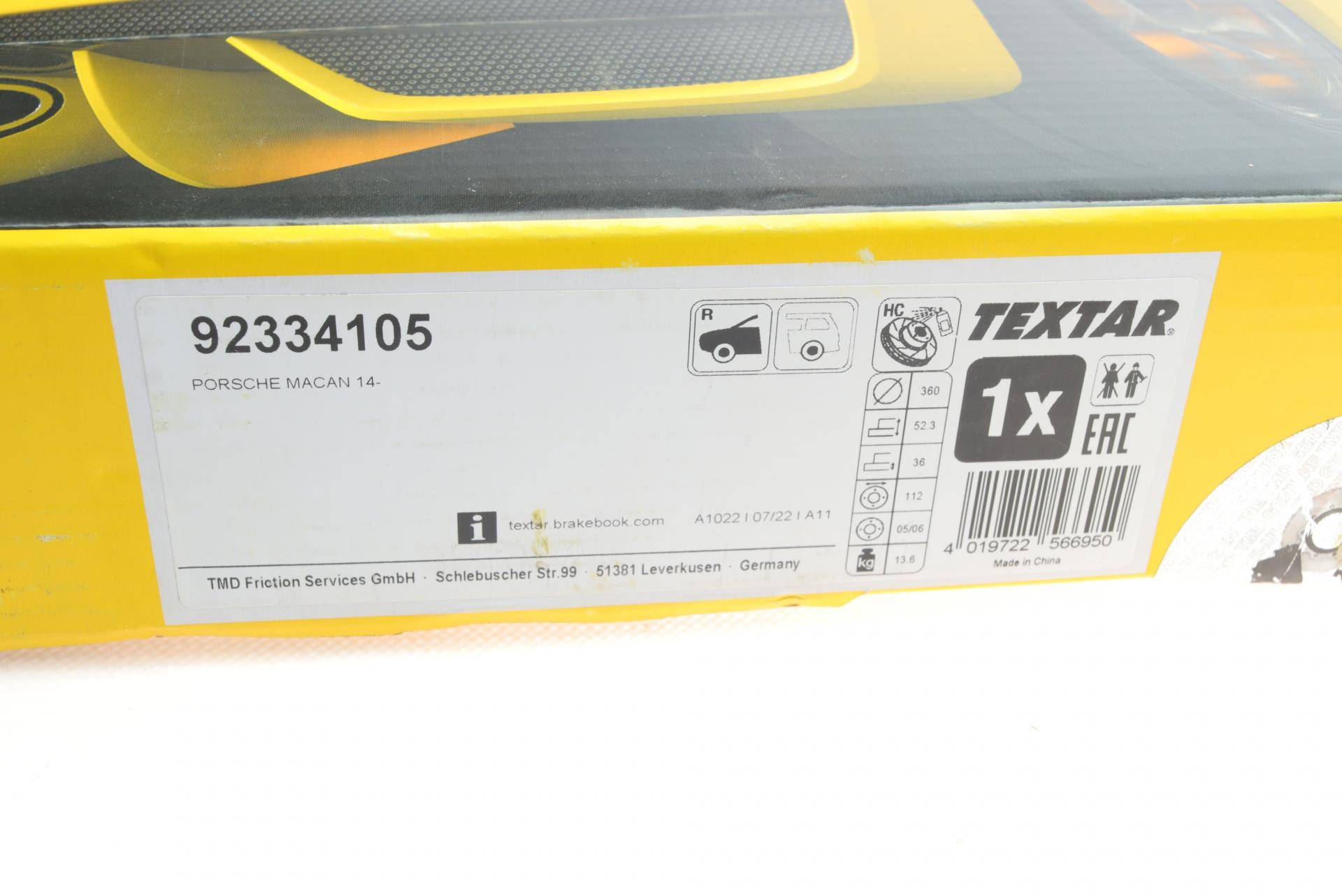 Диск гальмівний (передній) Porsche Macan 15-18 (R) (360x36) (з прорізом) PRO+