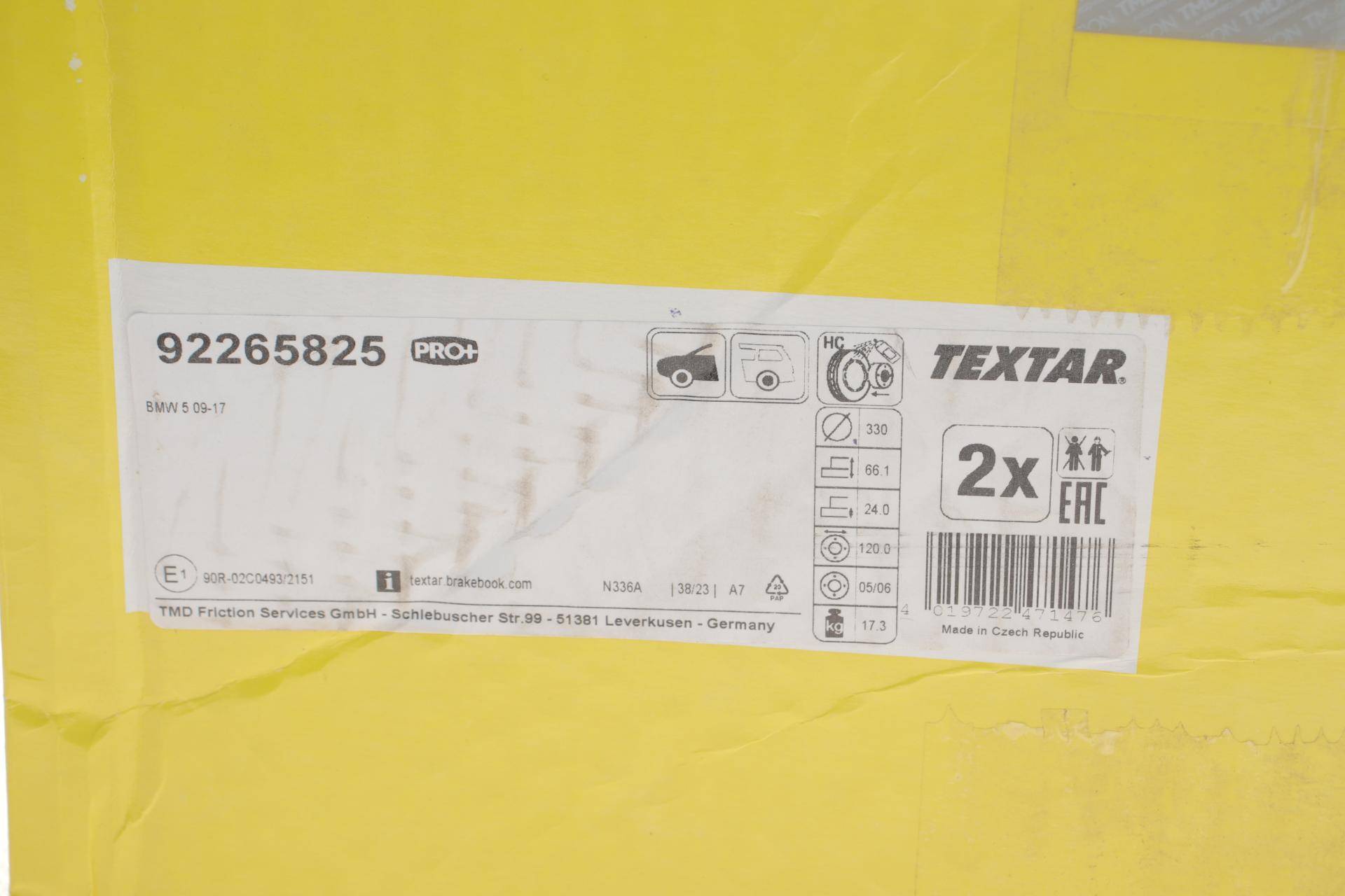 Диск гальмівний (передній) BMW 5 (F10/F11/F18) 10- (330x24) PRO+