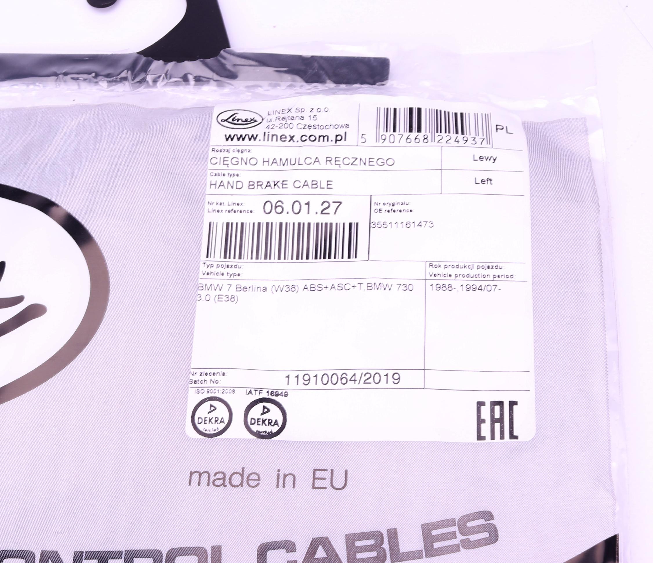 Трос ручника (L) BMW 7 (E38) 94-01 (1265/997mm)