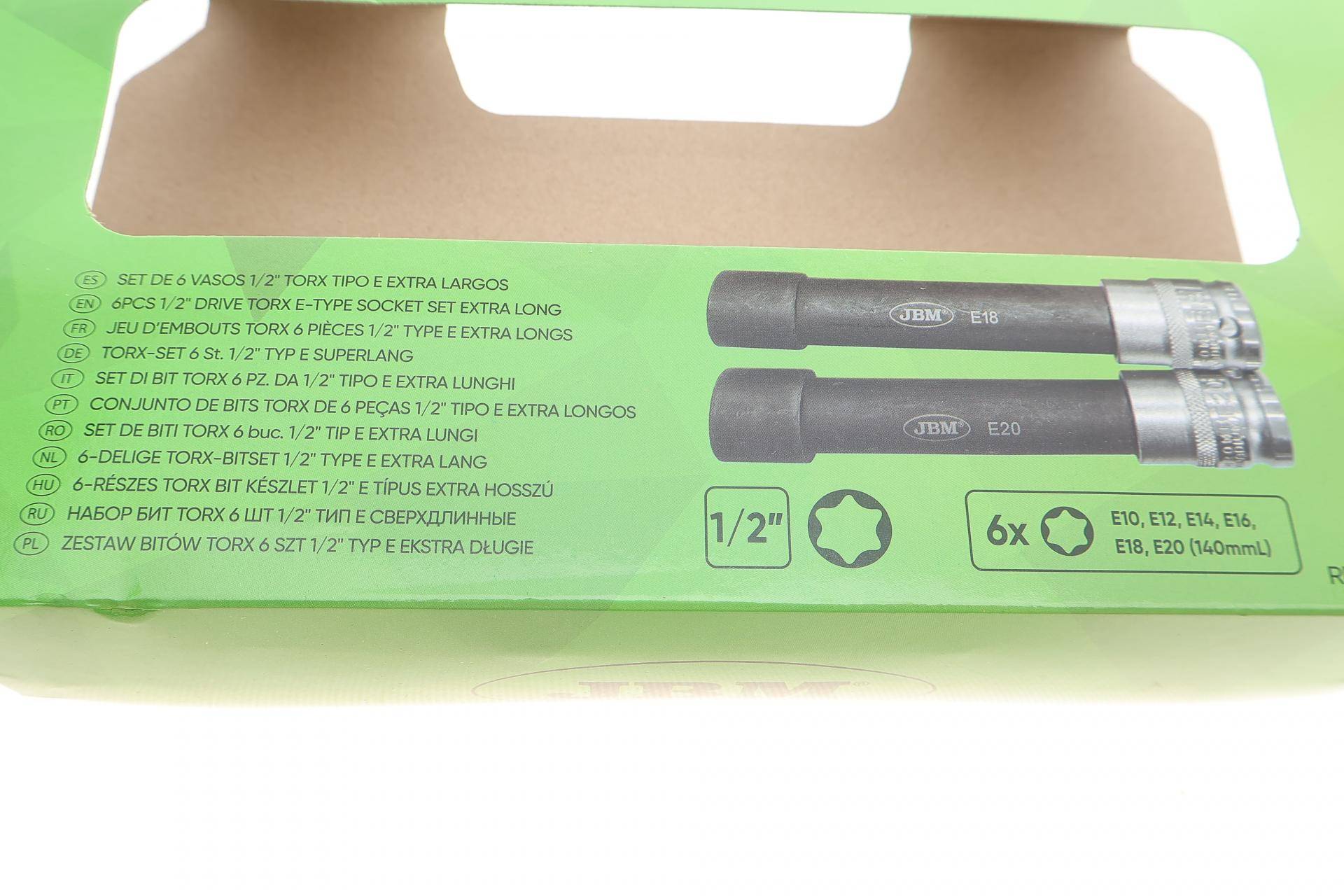 Набір головок 1/2" зі вставками E-STNDRT 6 од. Torx