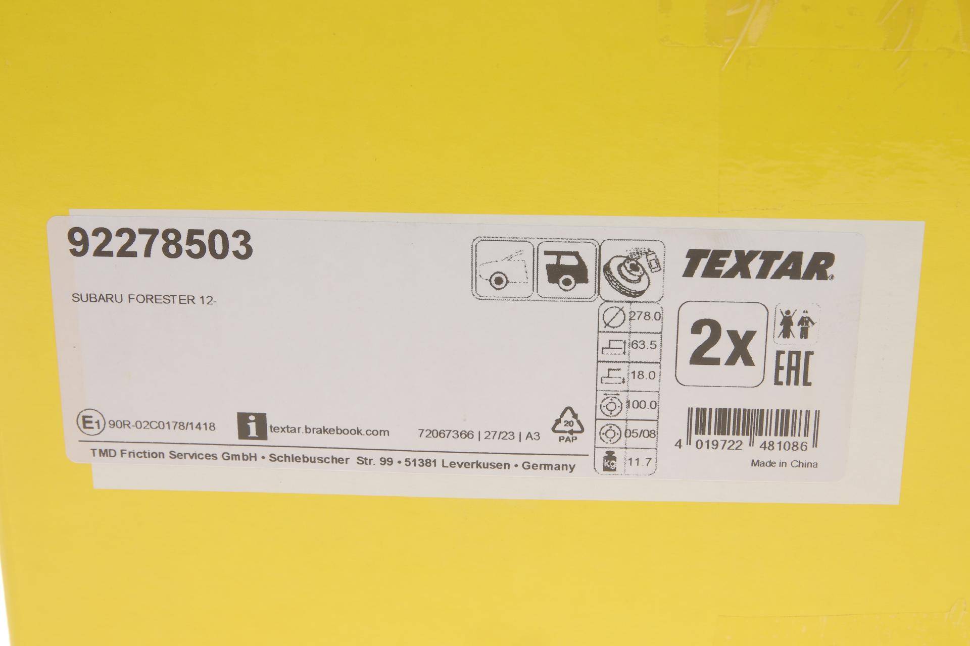 Диск гальмівний (задній) Subaru Forester 13- (278x18) PRO