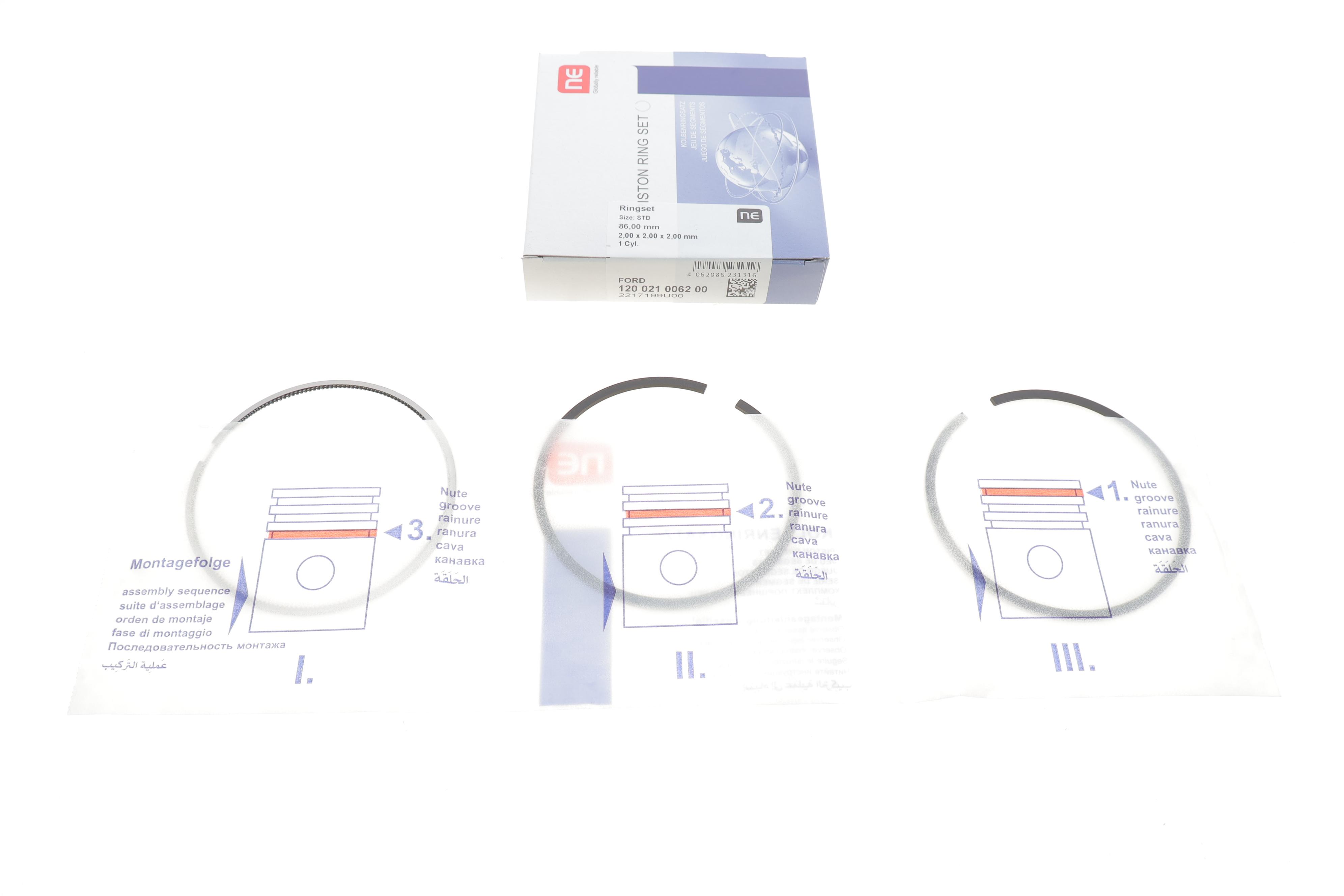 Кільця поршневі Ford Transit 2.0TDCi 00- (86.00mm/STD) (2-2-2) = 8921660000