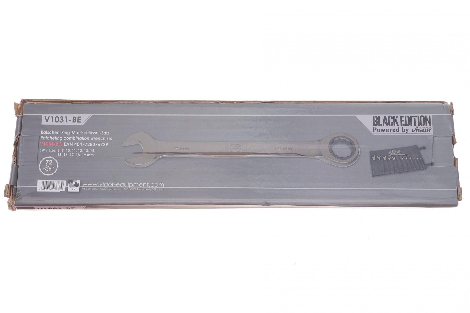 Набір ключів ріжково-накидних з тріскачкою 8-19 мм 12 од. BLACK EDITION