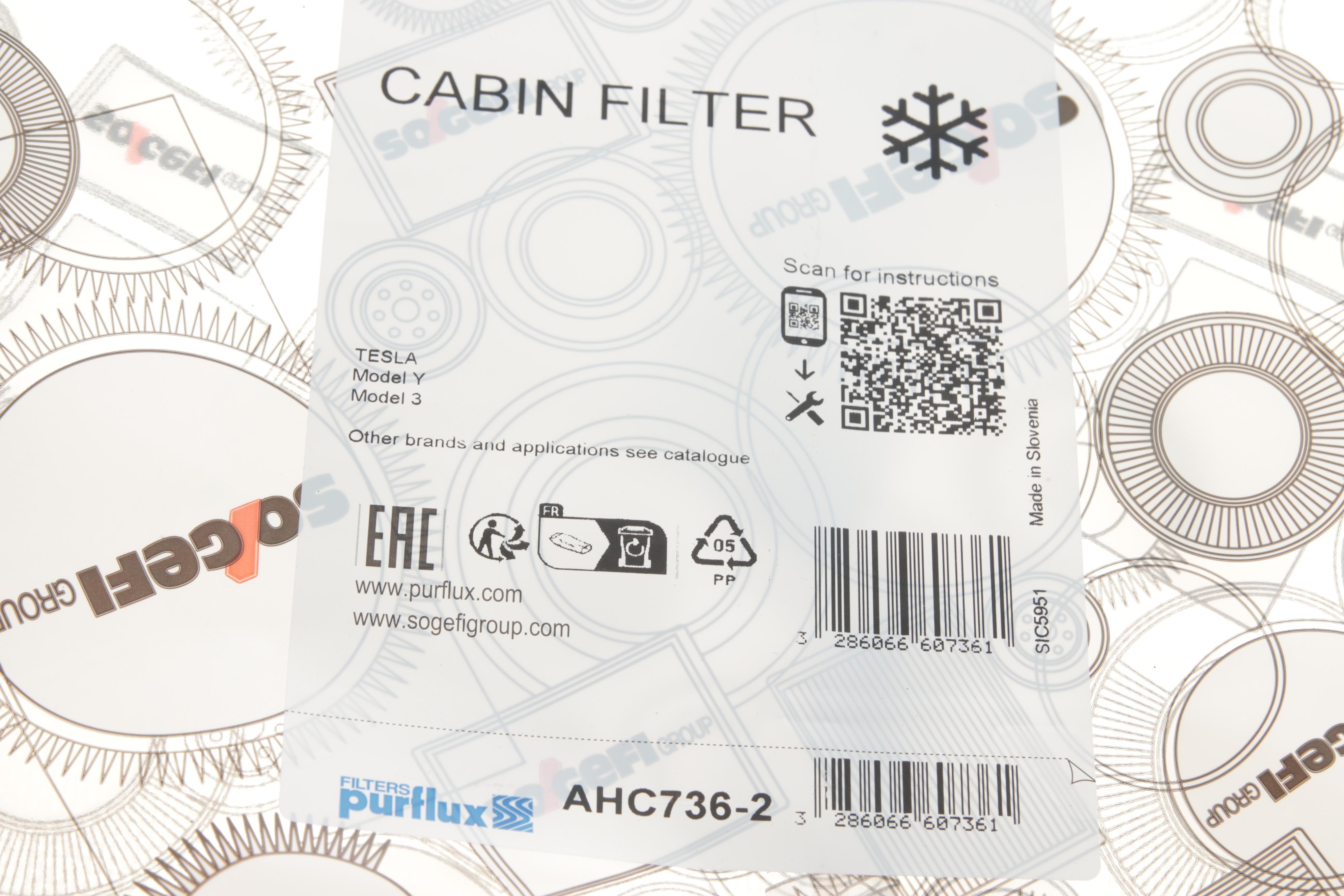 Фільтр салону Tesla Model Y/3 17-(вугільний) (к-кт 2шт.)