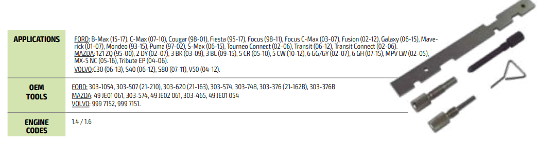 Інструмент регулювання зубчатого ременя Ford, Mazda, Volvo