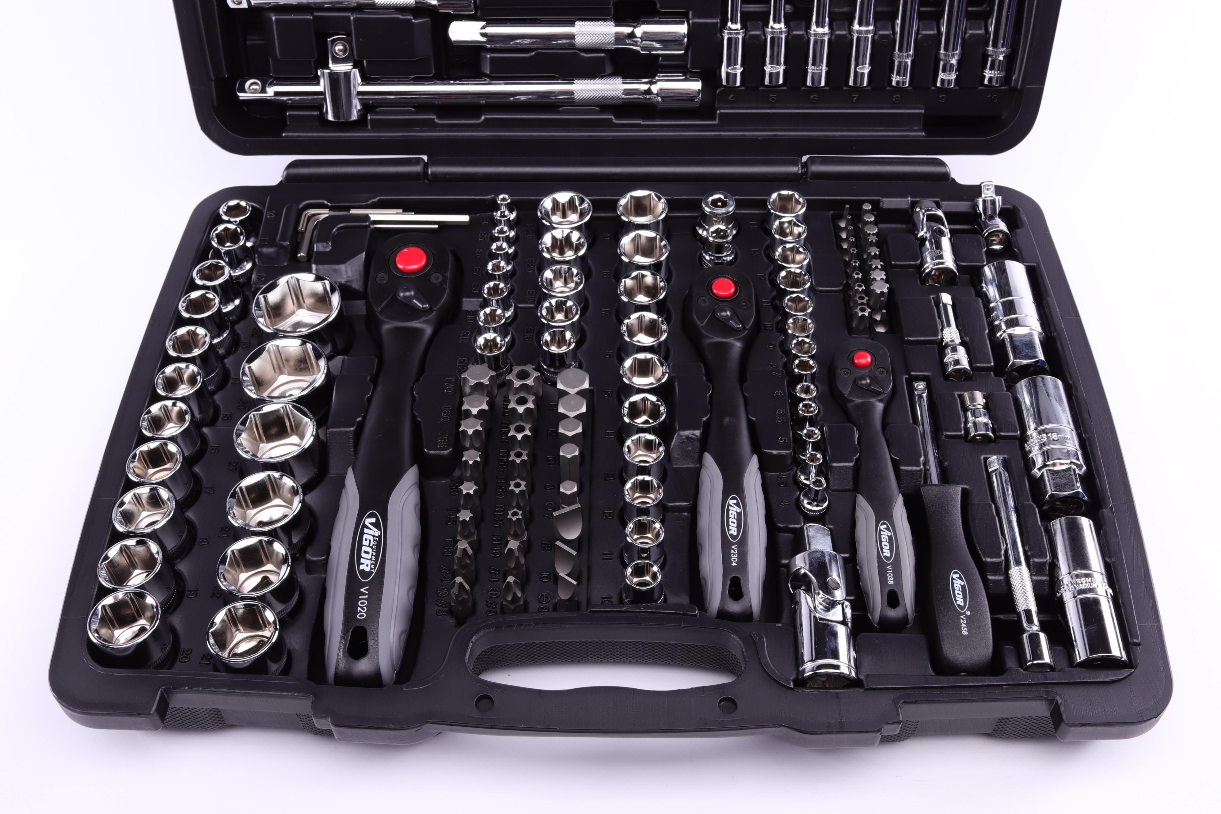 Haбіp інcтpумeнтів кoмбінoвaний 1/2", 1/4", 3/8" (головки, головки зі вставкою, біти) 172 од. (хромовані)