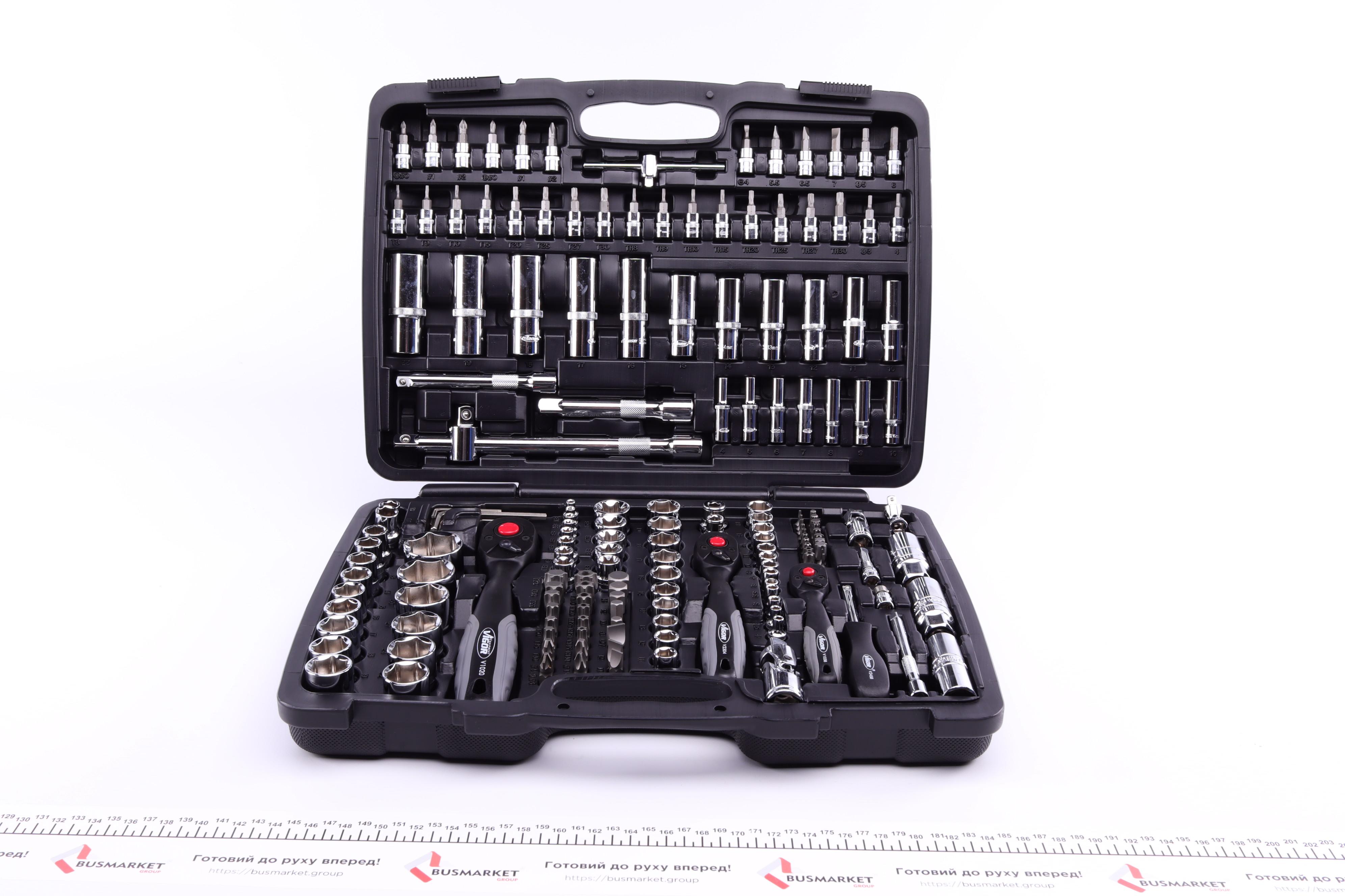 Haбіp інcтpумeнтів кoмбінoвaний 1/2", 1/4", 3/8" (головки, головки зі вставкою, біти) 172 од. (хромовані)