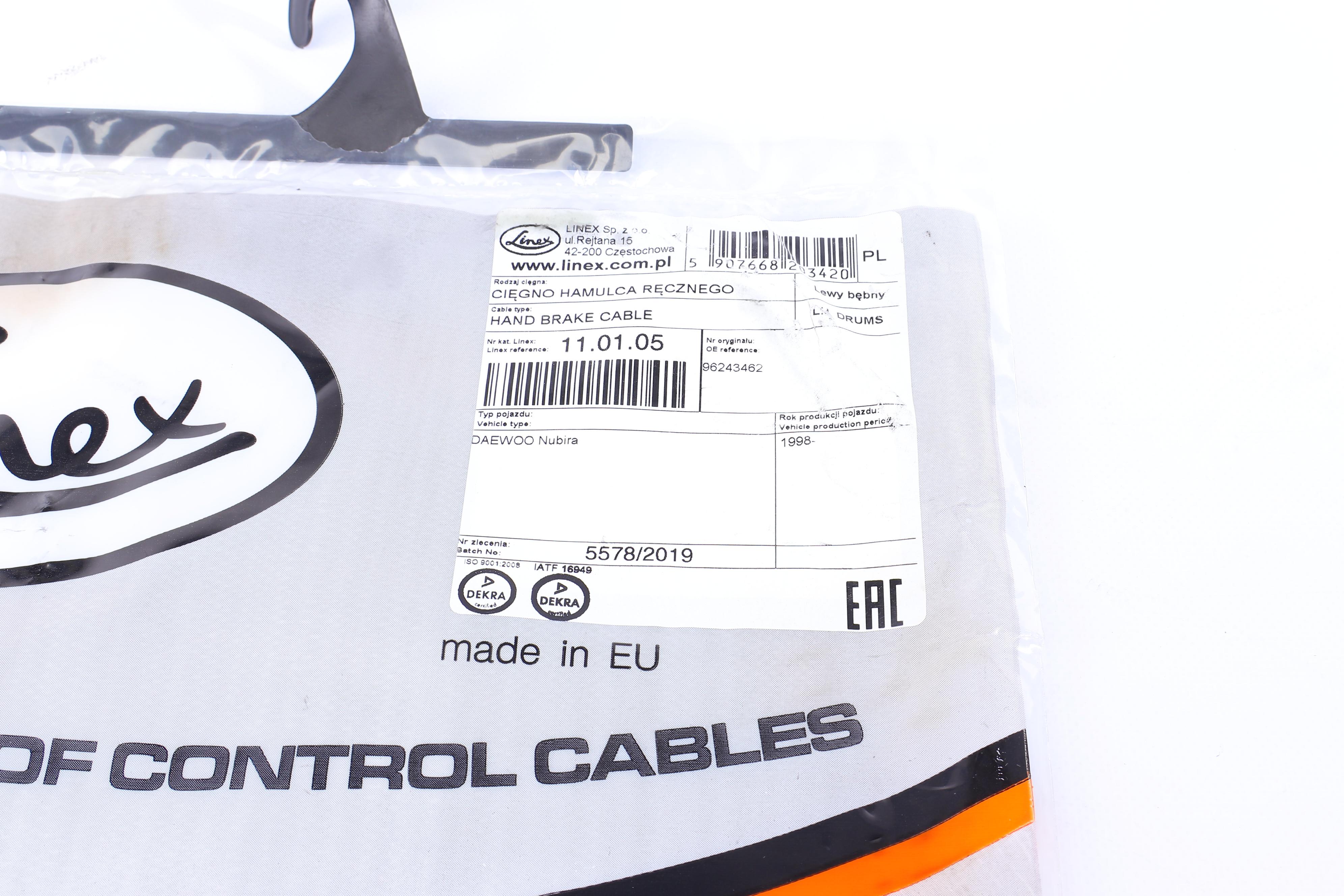 Трос ручника (L) Daewoo Nubira 97- (1654/1456 мм)