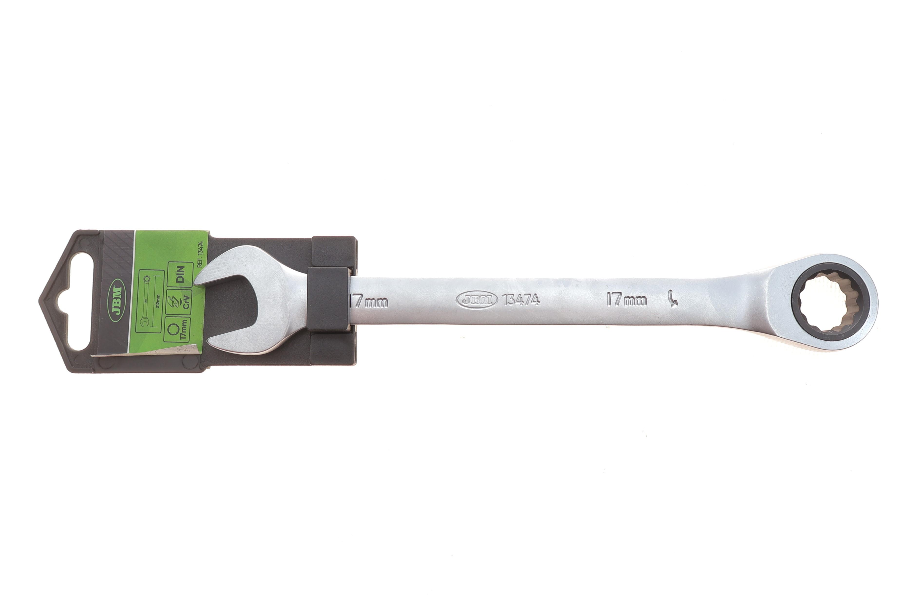 Ключ ріжково-накидний з тріскачкою 17 мм 90 зуб. L-225 мм