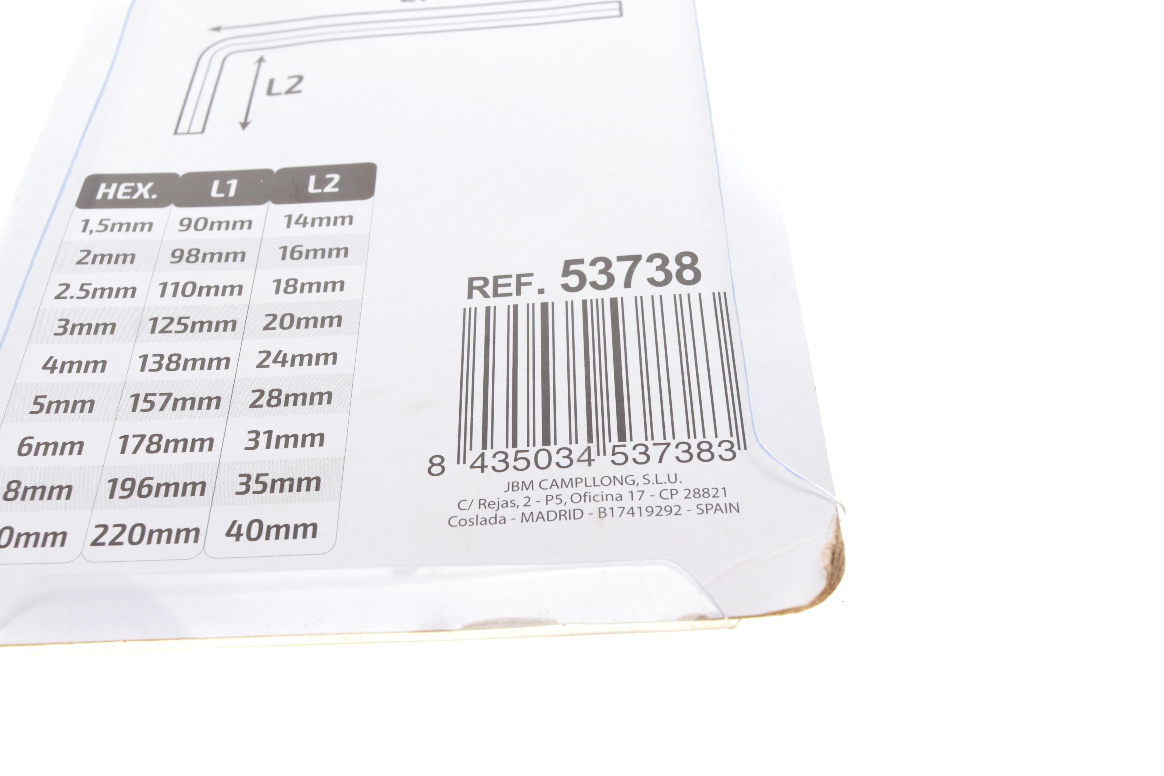 Набір ключів Г-под. Hex 1,5-10 мм