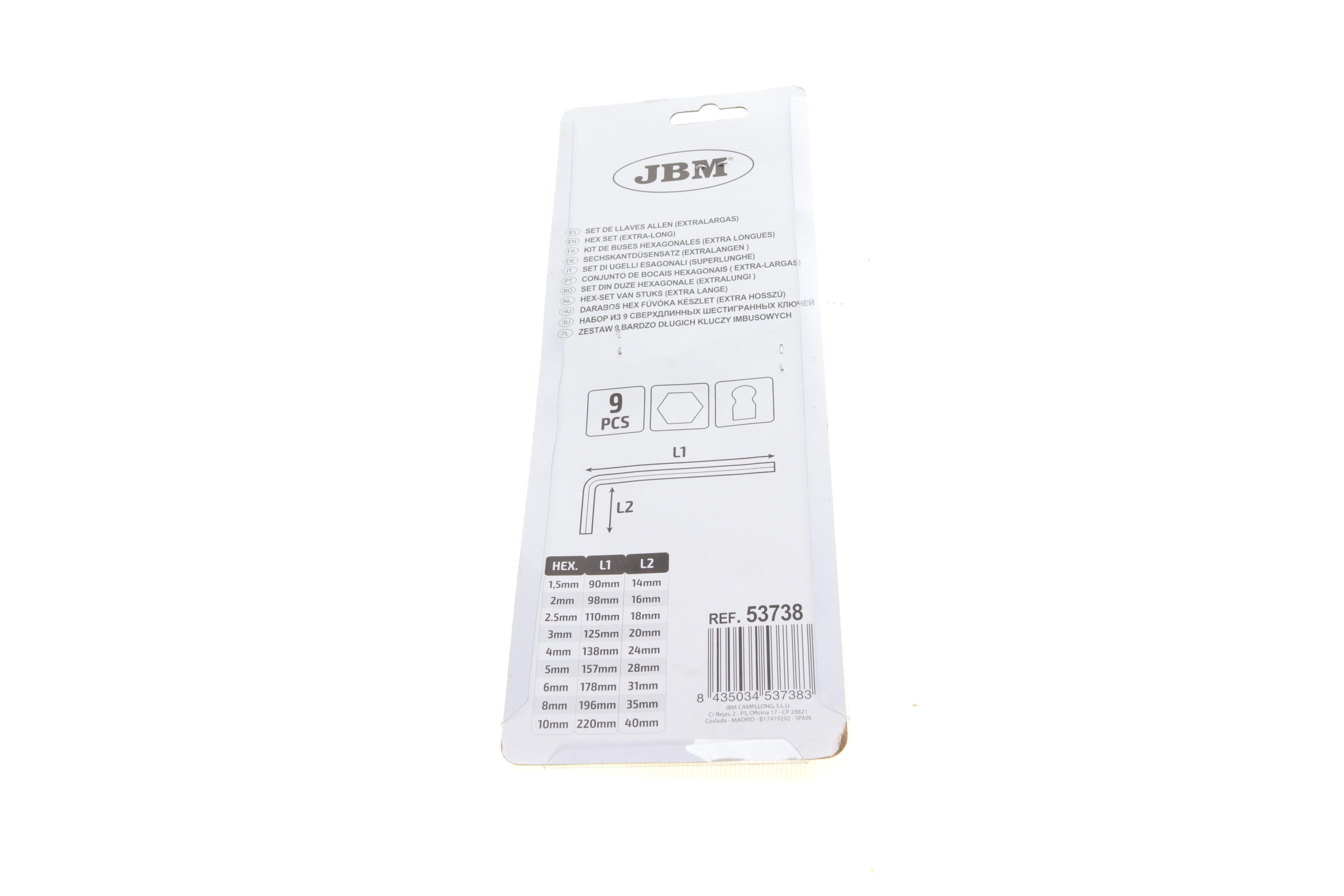 Набір ключів Г-под. Hex 1,5-10 мм