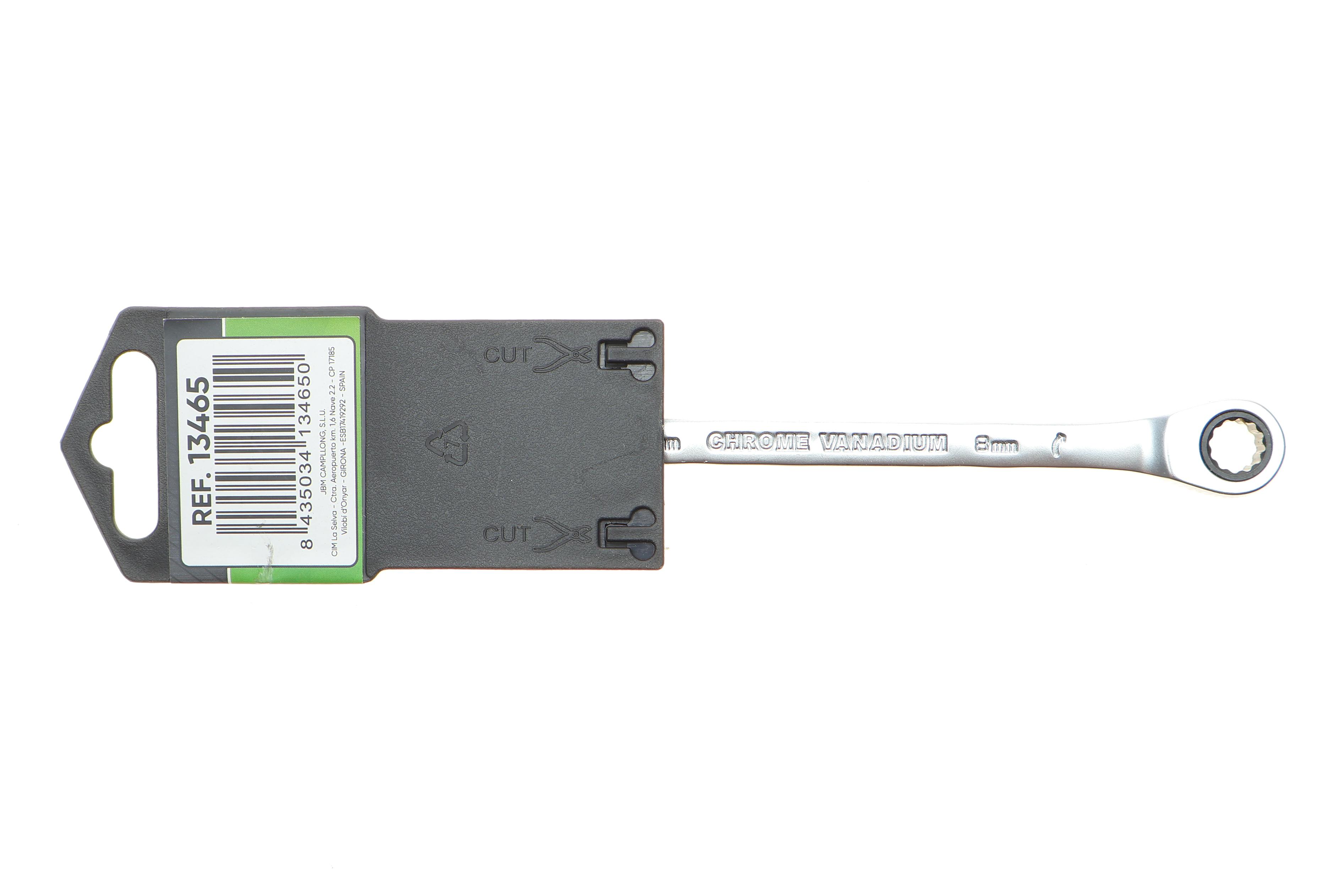 Ключ ріжково-накидний з тріскачкою 8 мм 90 зуб. L-140 мм