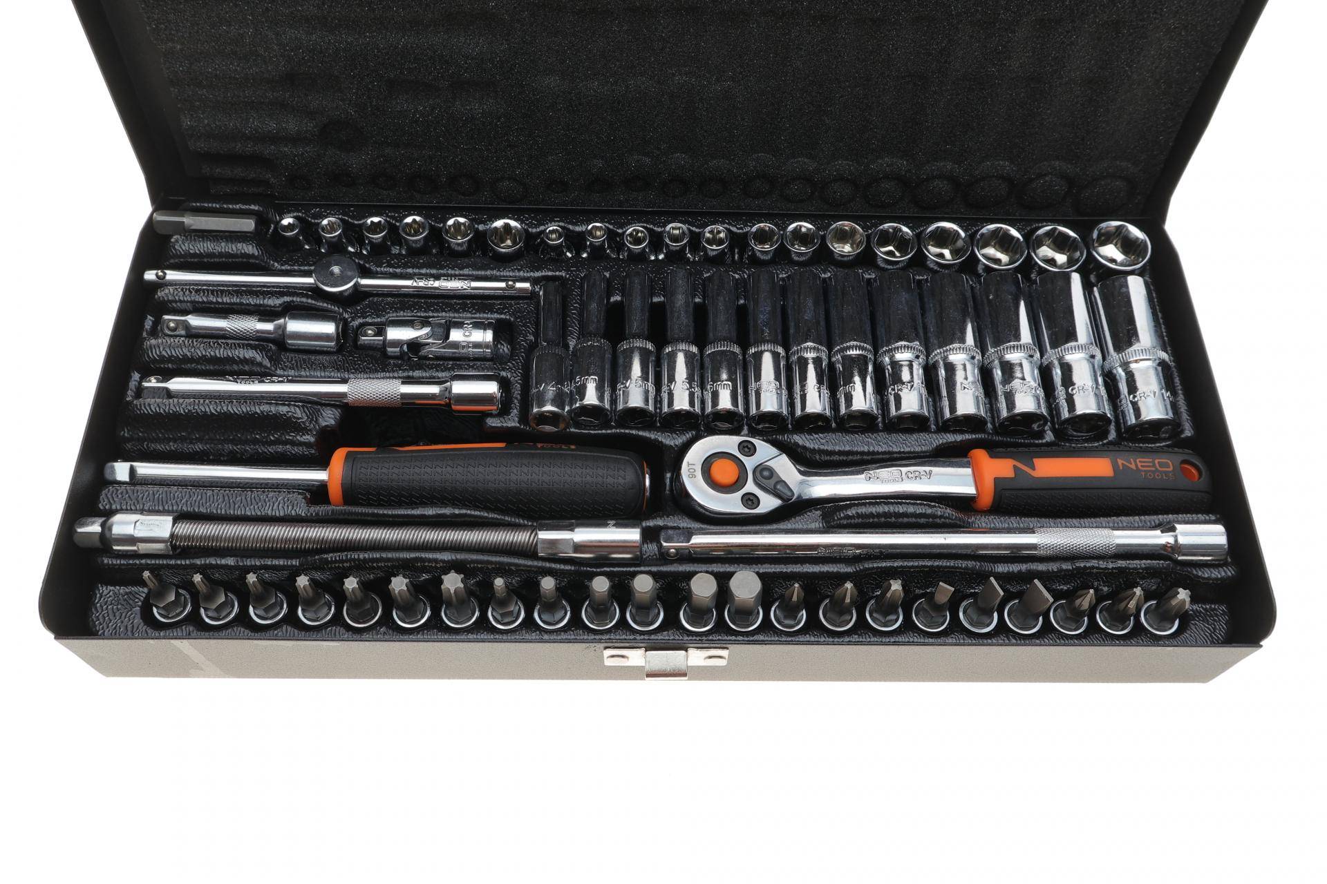 Набір інструментів комбінований 1/4" (головки, головки зі вставкою) 63 од. (хромовані)