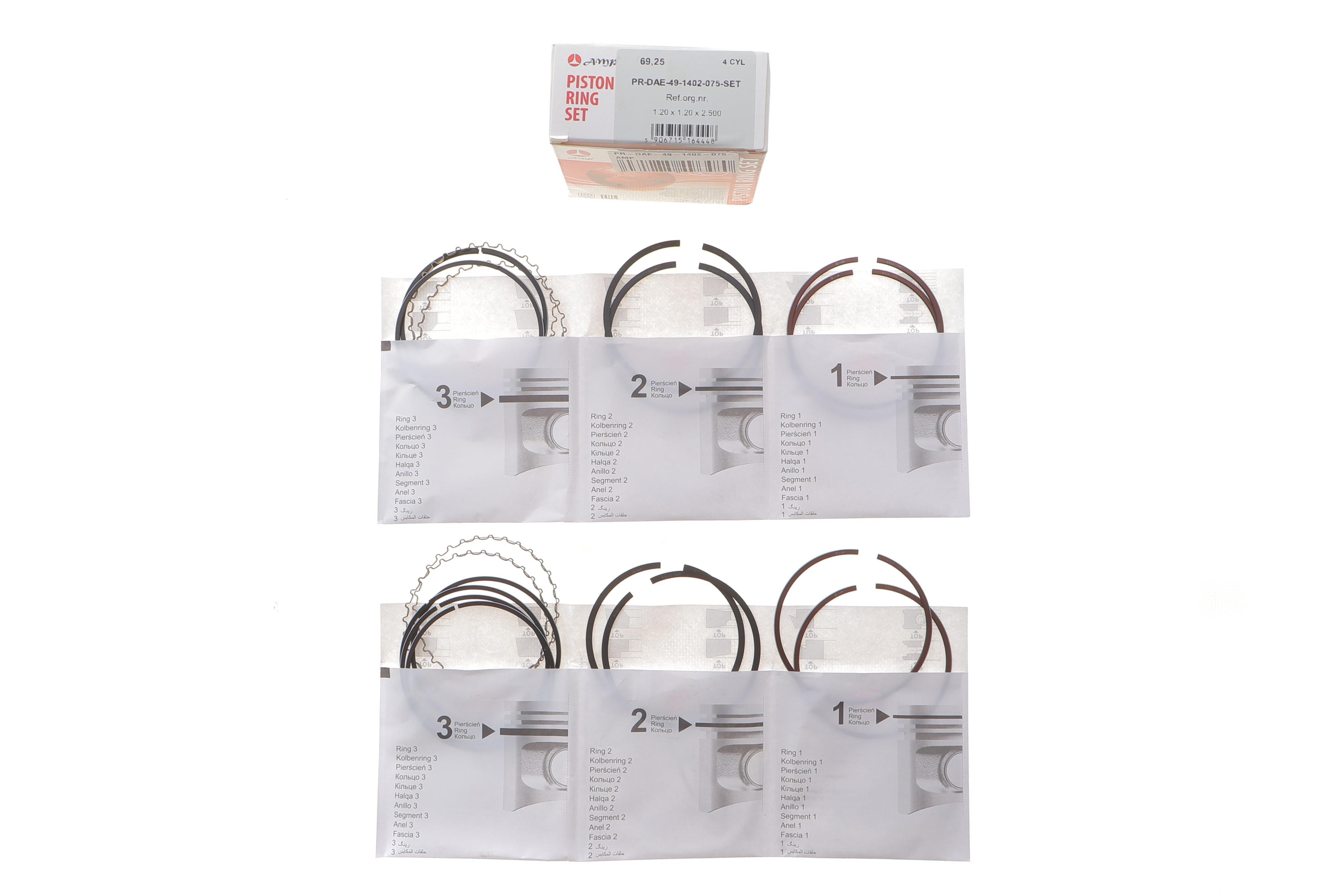 Кільця поршневі Daewoo Matiz 1.0 98- (69.25mm/+0.75) (1.2x1.2x2.5) (к-кт 3 циліндра)