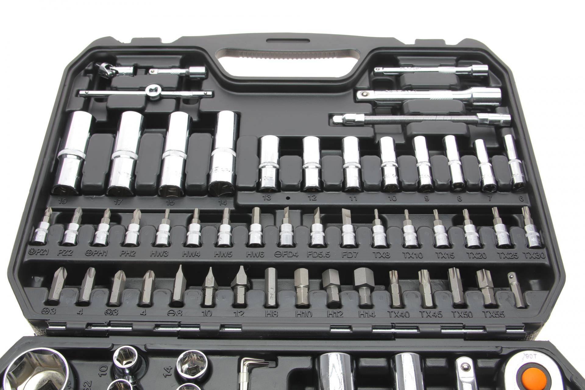 Haбіp інcтpумeнтів кoмбінoвaний 1/2", 1/4" (головки, головки зі вставкою, біти) 94 од. (хромовані)