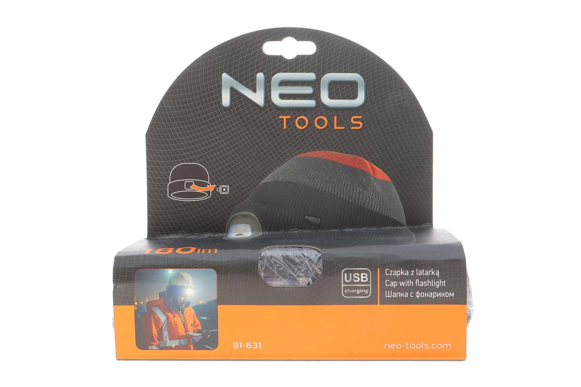 Шапка з LED-ліхтариком чорно-сіро-оранжева WARM (USB-зарядка)