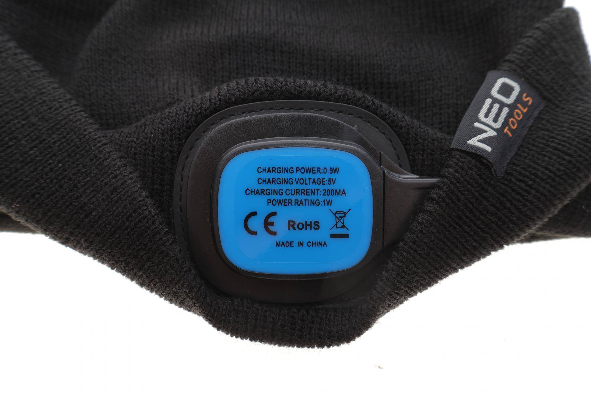 Шапка з LED-ліхтариком чорно-сіро-оранжева WARM (USB-зарядка)