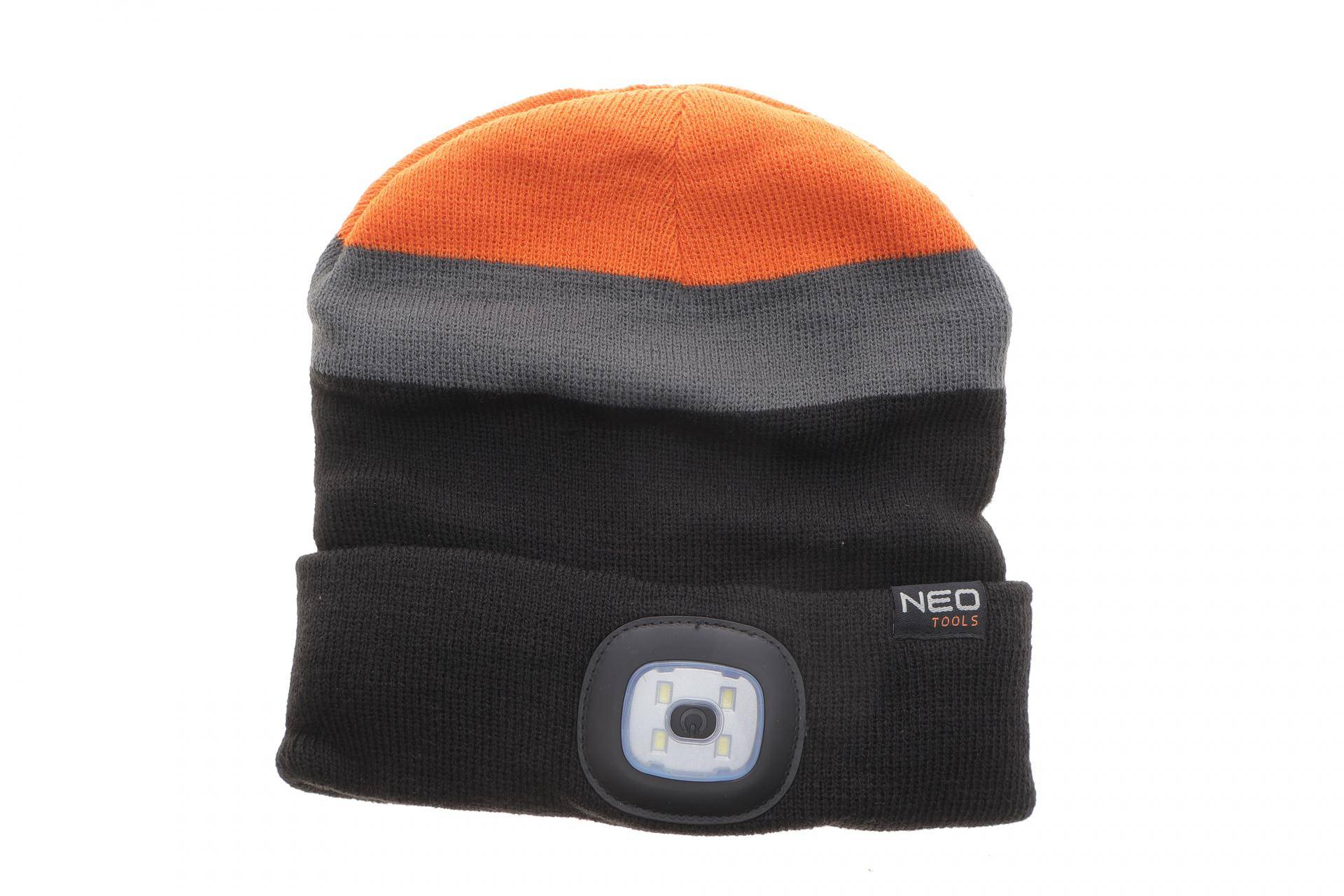 Шапка з LED-ліхтариком чорно-сіро-оранжева WARM (USB-зарядка)