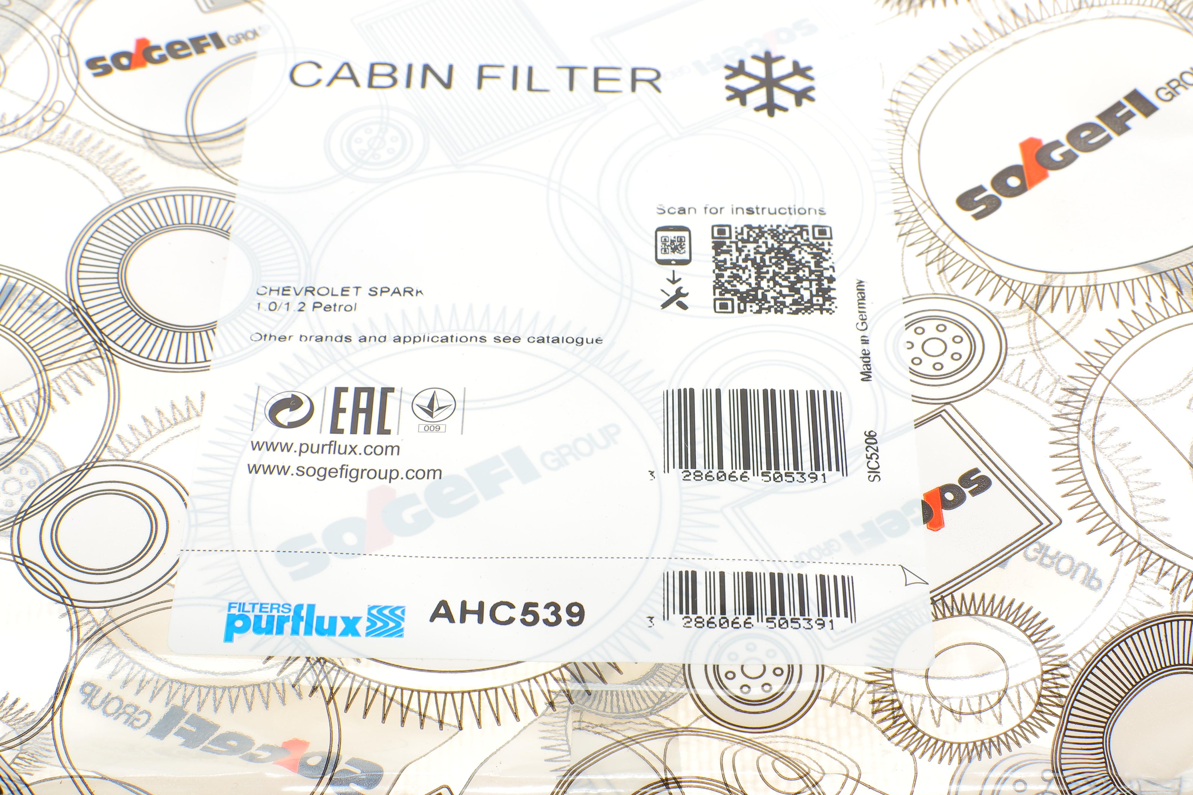 Фільтр салону Chevrolet Spark 1.0/1.2 DOHC 16 V 10- (вугільний)