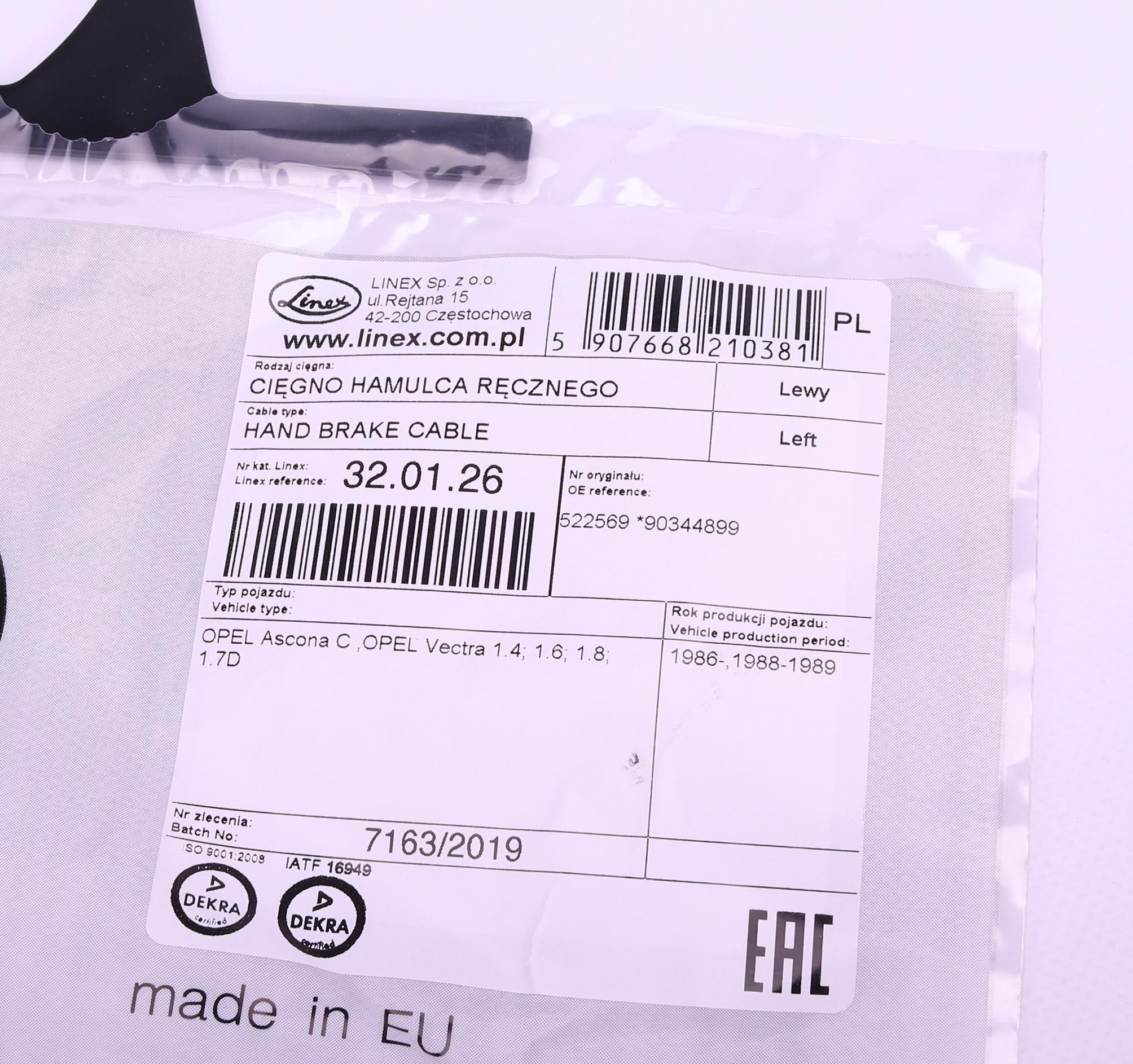 Трос ручника (L) Opel Ascona C/Vectra A 81-92 (756mm)