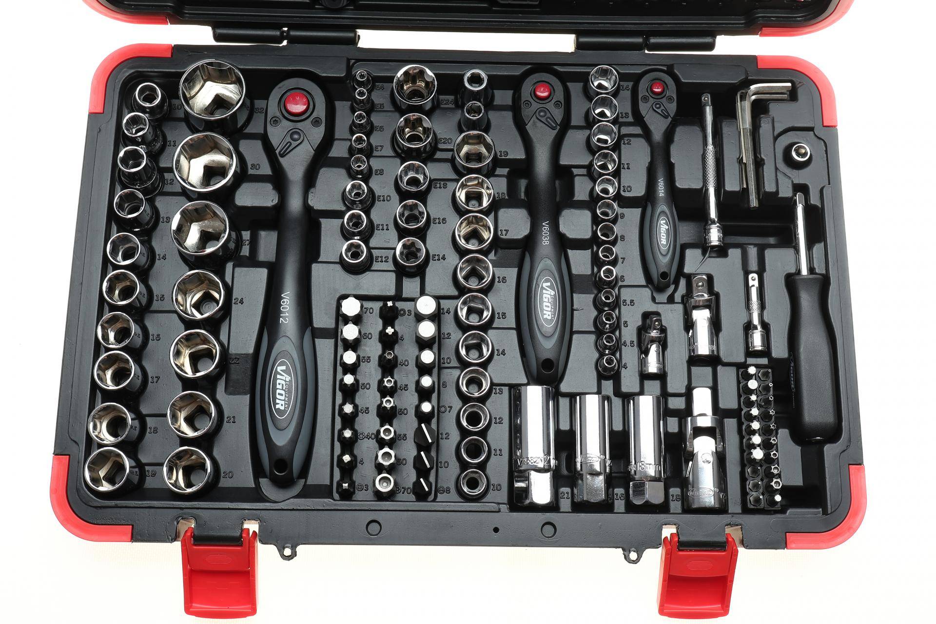 Haбіp інcтpумeнтів кoмбінoвaний 1/2", 1/4", 3/8" (головки, головки зі вставкою, біти) 172 од. (хромовані)