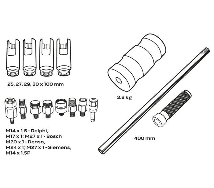 Набір інструментів для зняття дизельних форсунок універсальний 14 од.