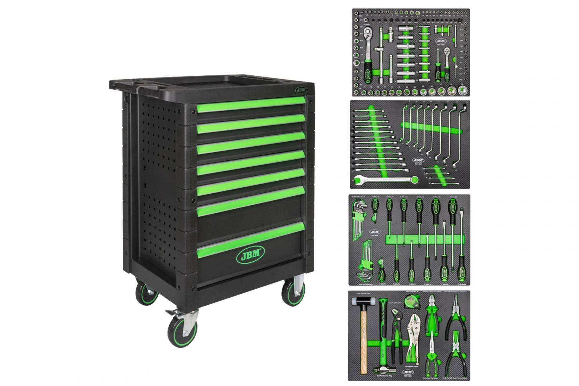 Візок з інструментами 7 секцій 172 од. (зелений)