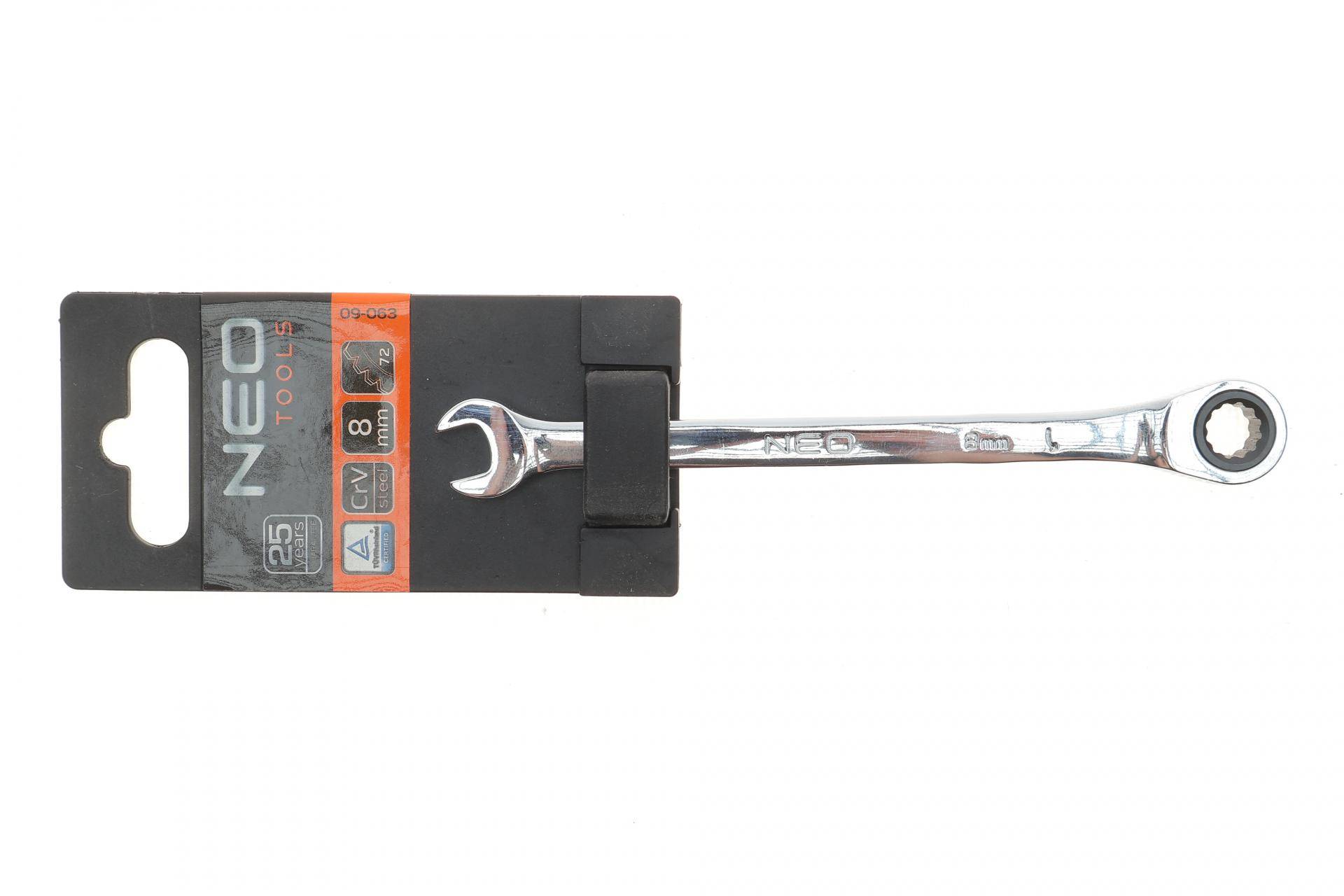 Ключ ріжково-накидний з тріскачкою 8 мм 72 зуб. L-140 мм