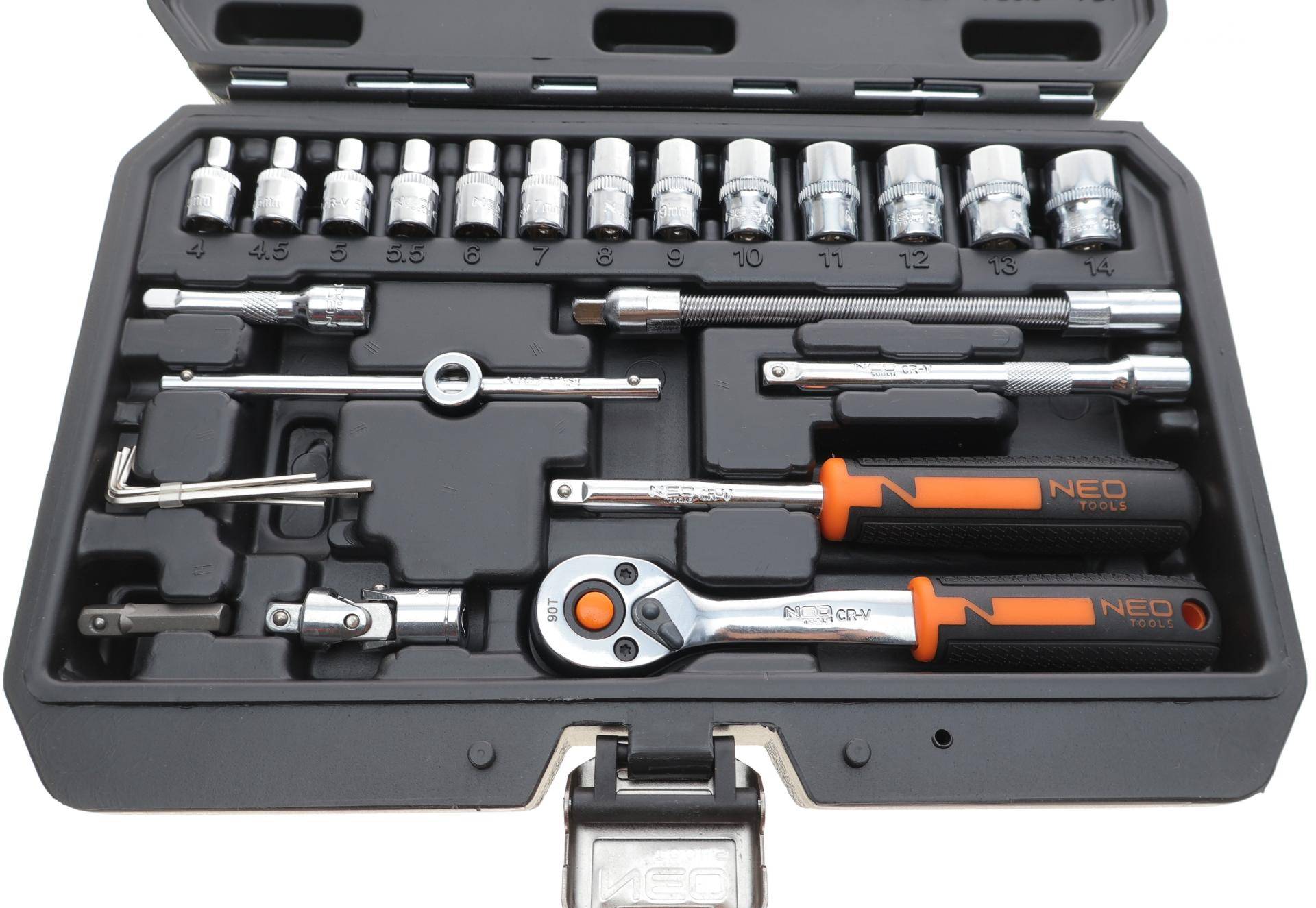 Набір інструментів комбінований 1/4" (головки, головки зі вставкою) 46 од. (хромовані)