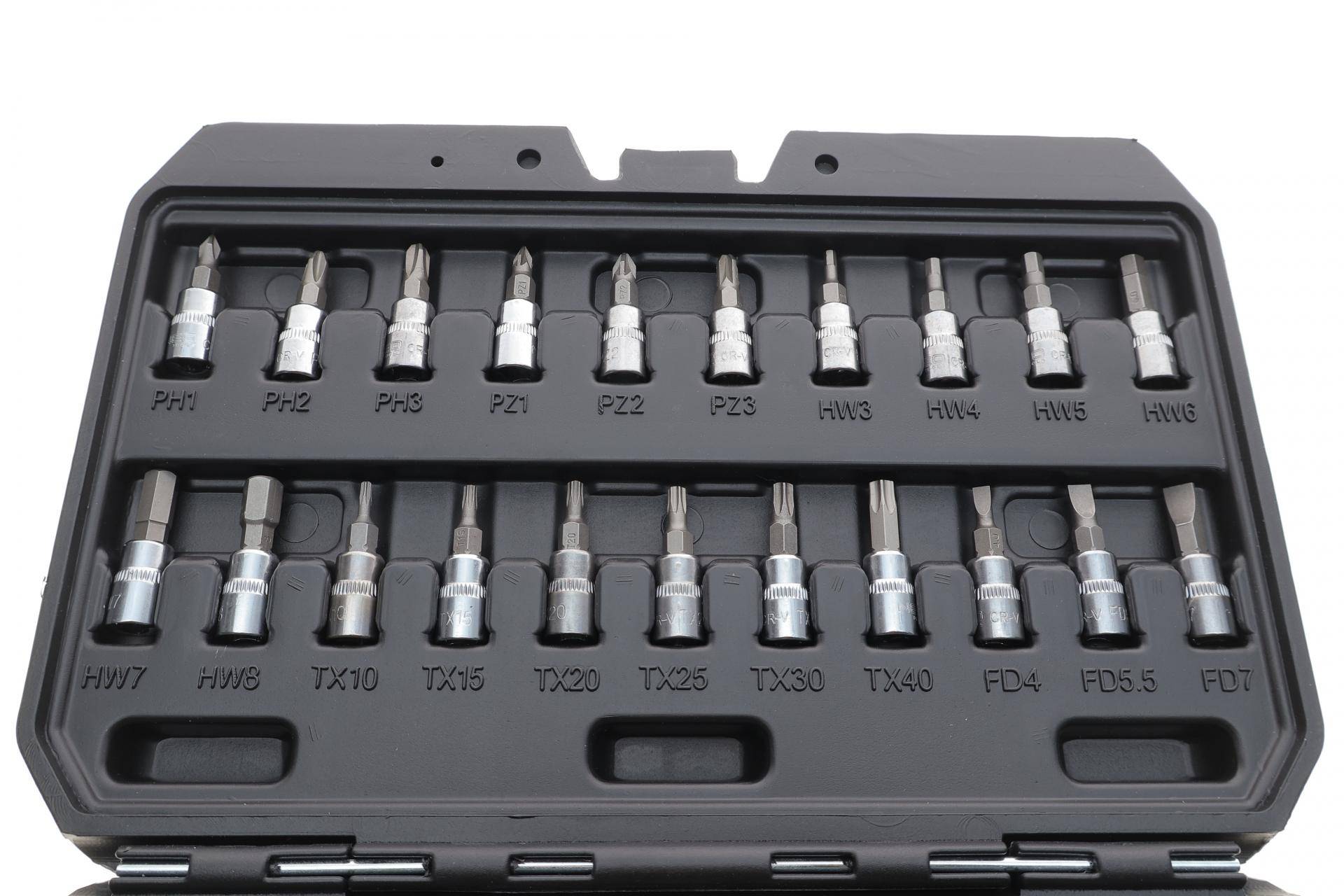 Набір інструментів комбінований 1/4" (головки, головки зі вставкою) 46 од. (хромовані)