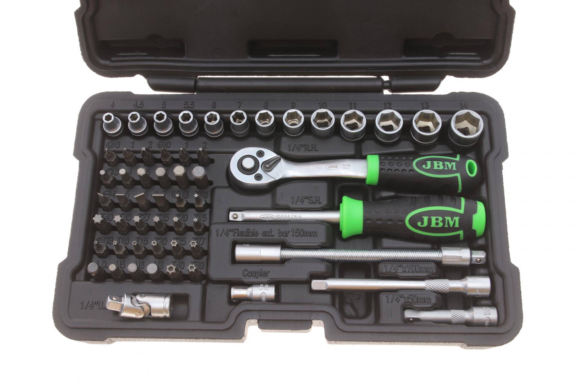 Набір інструментів комбінований 1/4" (головки, біти) 56 од.