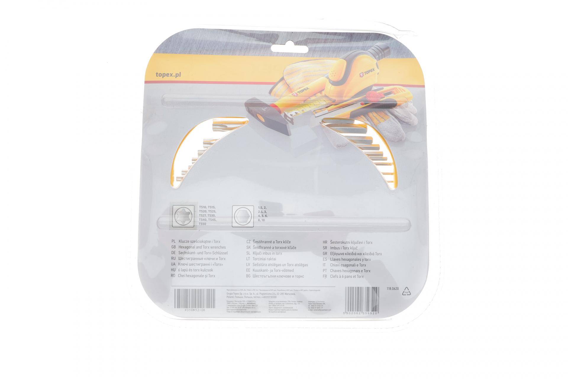 Набір ключів Г-под. Hex 1-10 мм, Torx T10-50