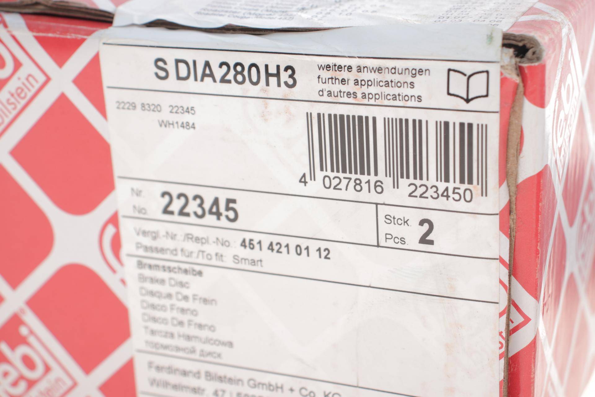 Диск гальмівний (передній) Smart Fortwo 04- (280x9)