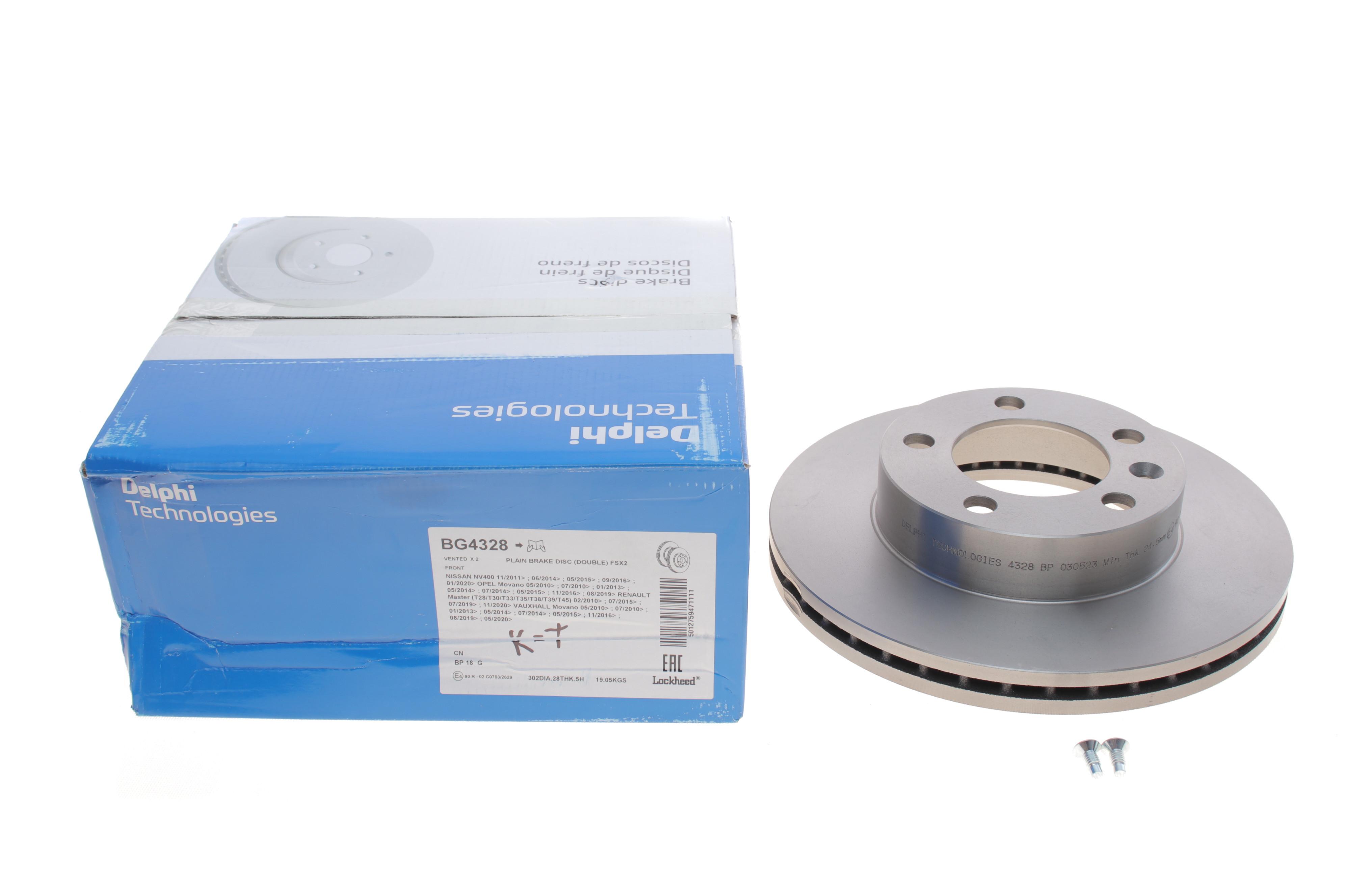 Диск тормозной (передний) (к-кт 2шт) Renault Master III 10- (302x28) (с покрытием) (вентил.)