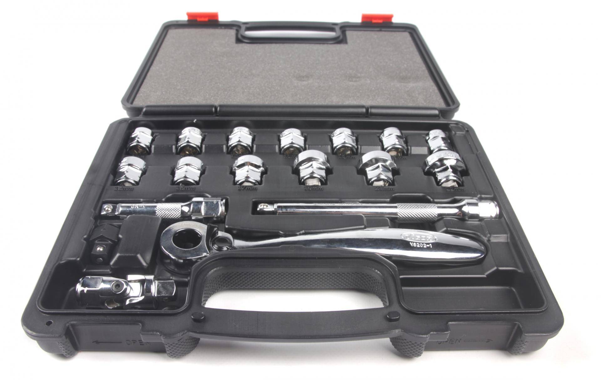 Набір наскрізних плоских торцевих головок з тріскачкою 3/8" 18 од. (хромовані)