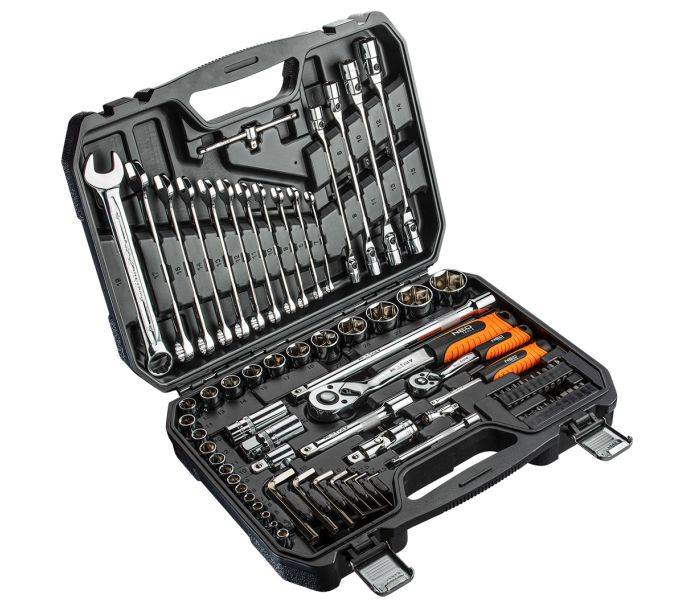 Haбіp інcтpумeнтів кoмбінoвaний 1/2", 1/4" (головки, біти, ключі) 77 од. (хромовані)