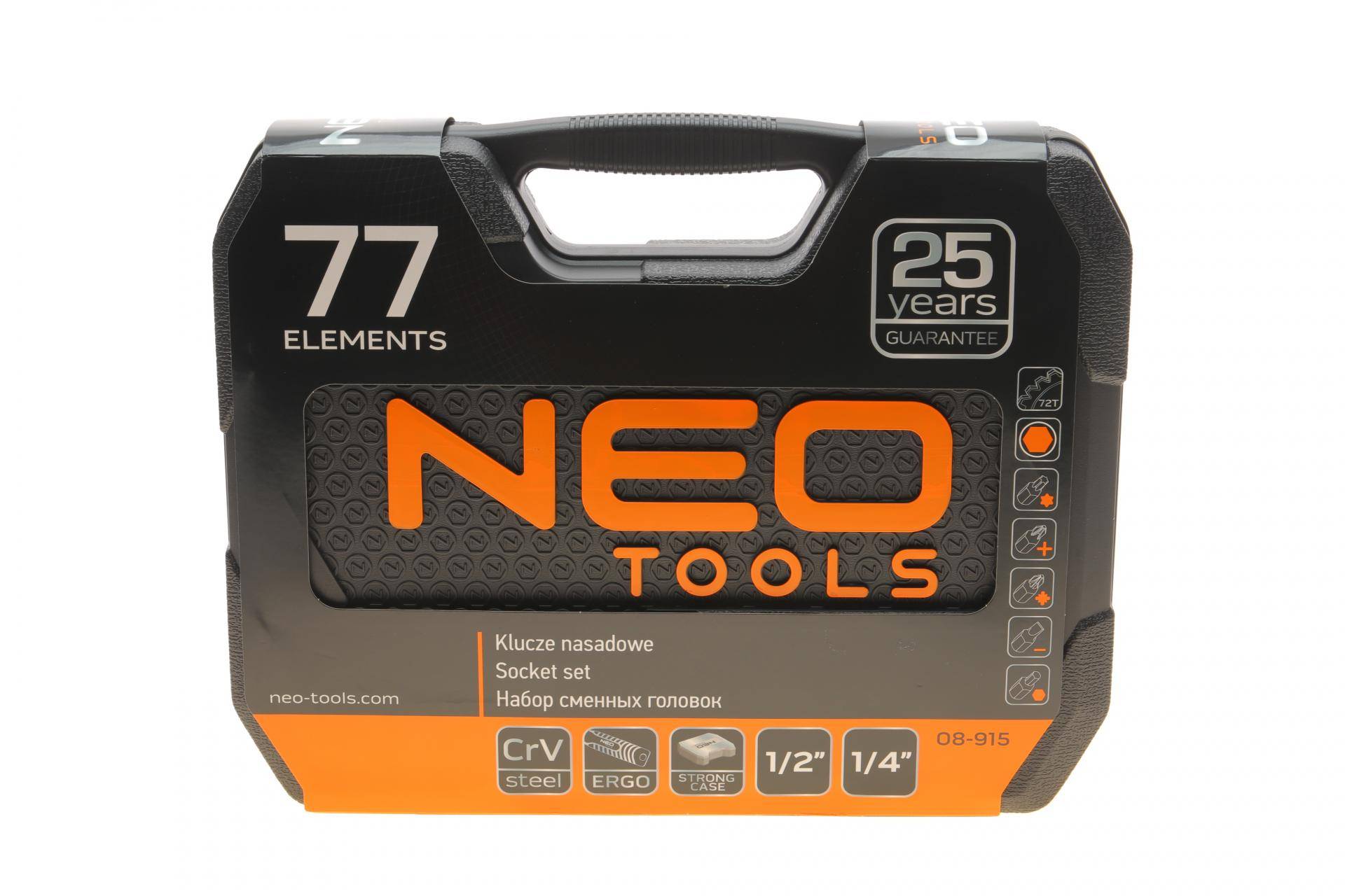 Haбіp інcтpумeнтів кoмбінoвaний 1/2", 1/4" (головки, біти, ключі) 77 од. (хромовані)