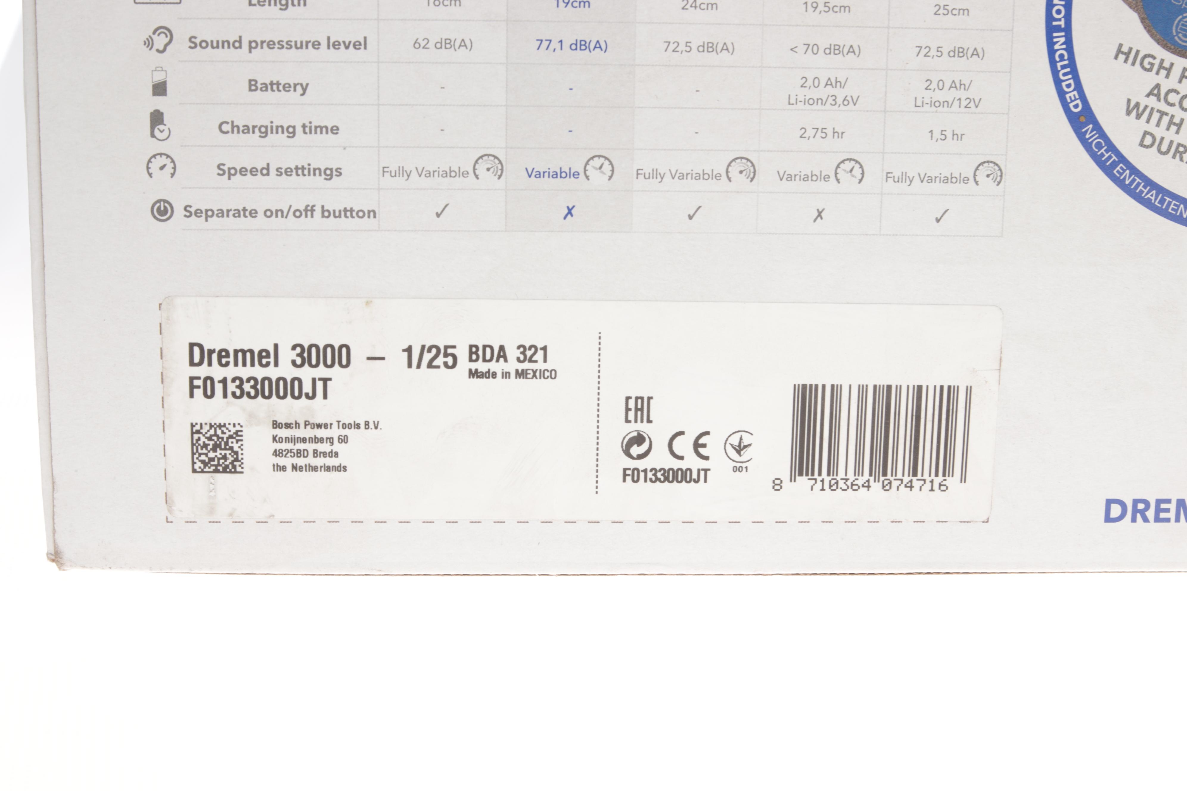 Гравер Dremel 3000 (130 Вт, 10000-30000 об/хв, 25 насадок в комплекті) замінено на F0133000JP