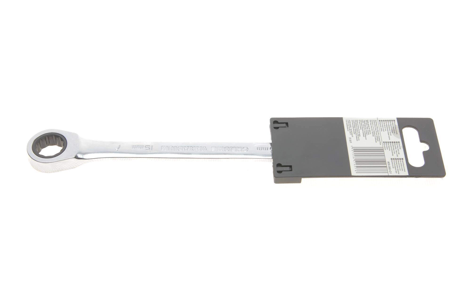 Ключ ріжково-накидний з тріскачкою 15 мм 72 зуб. L-195 мм